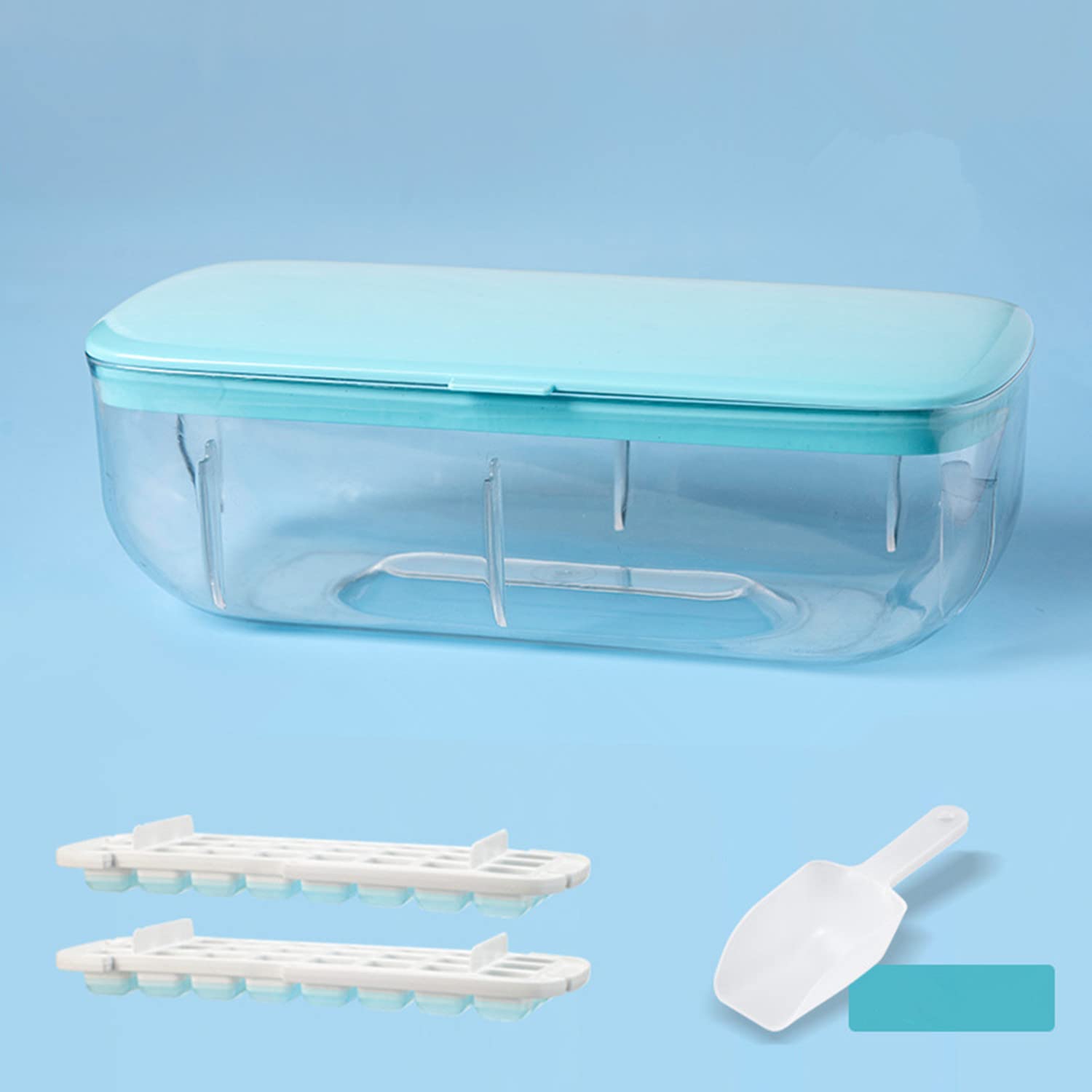 Silicone Ice Cube Tray with Lid & Storage Bin - Reusable Freezer Ice Cube Molds Set with Scoop & Cover - Perfect for Cocktails, Beer, Coffee, Juice & Cold Drinks - Ideal for Home Bars, Parties & Everyday Use