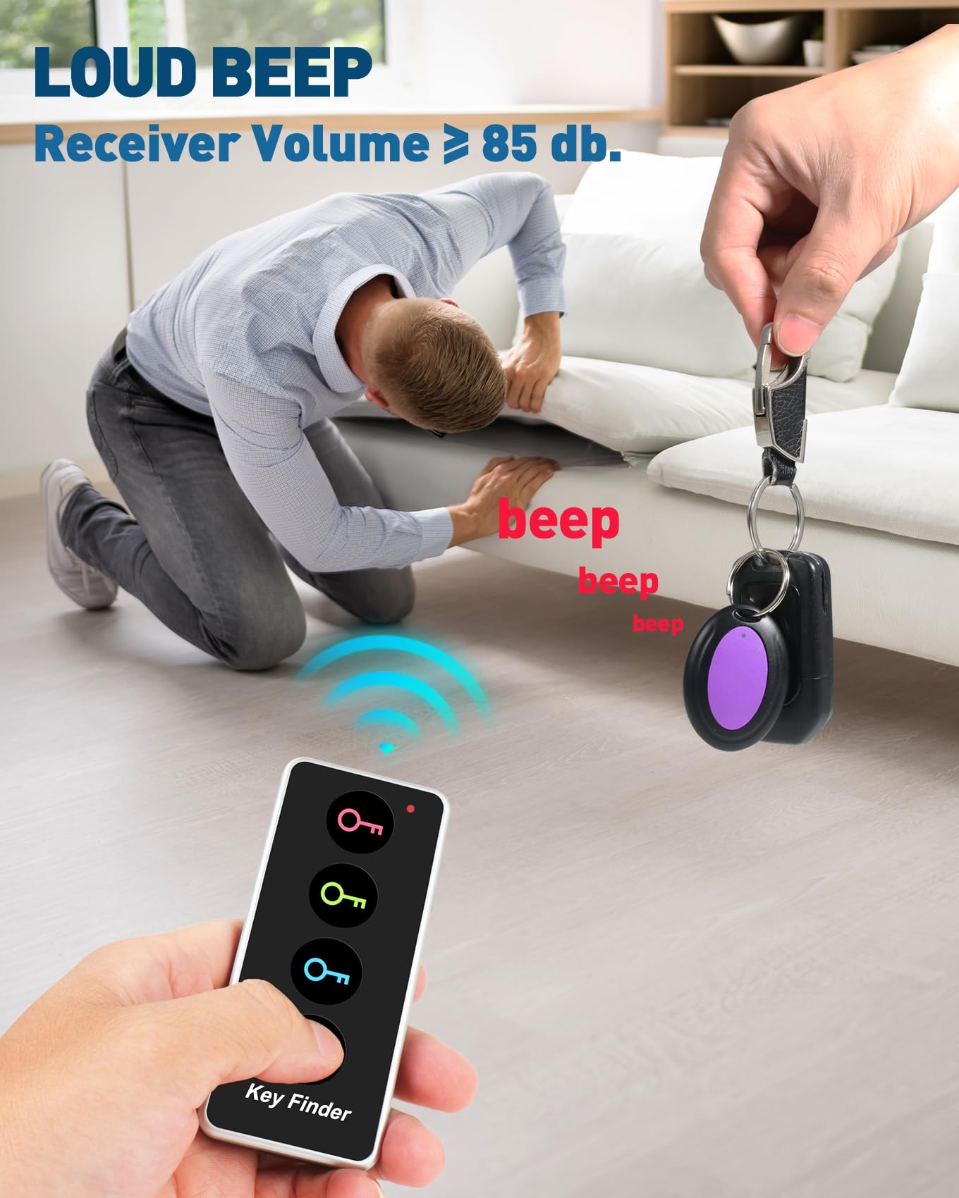85dB+ Wireless Key Finder & Item Locator - 131ft Range with Sound Alarm | Track Wallet, Keys, Phone, Glasses & Pets | Includes Batteries | Perfect for Home, Office & Travel Organization