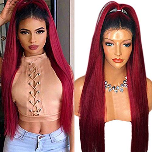 PlatinumHair Burgundy Long Straight Synthetic Lace Front Wig - Glueless Wine Red Human Hair Wig for Women | Perfect for Cosplay, Fashion Shows & Daily Wear