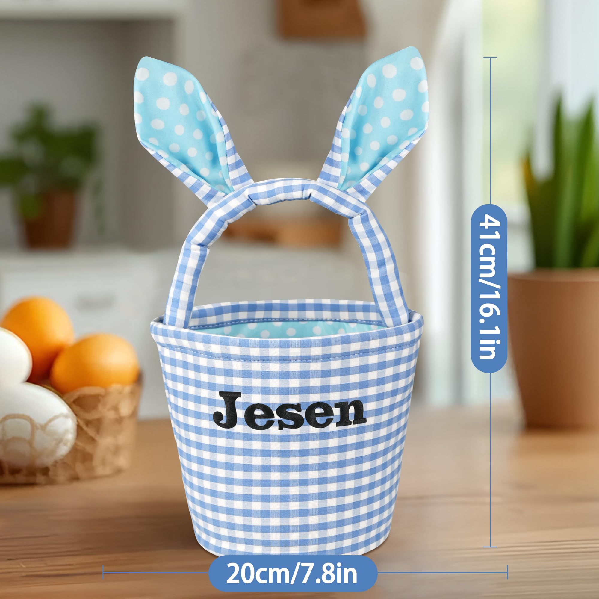 Personalized Easter Basket for Kids - Bunny Blue Grid Easter Egg Hunt Basket - Easter Bunny Gift Basket for Boys & Girls - Perfect for Easter Egg Hunts, Easter Party Favors & Spring Celebrations
