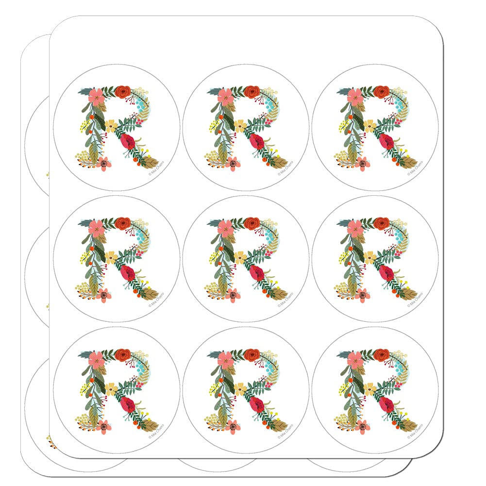 Floral Monogram Letter R Stickers for Planners, Calendars, Scrapbooking & DIY Crafts - Perfect for Bullet Journals, Wedding Invitations, and Handmade Greeting Cards