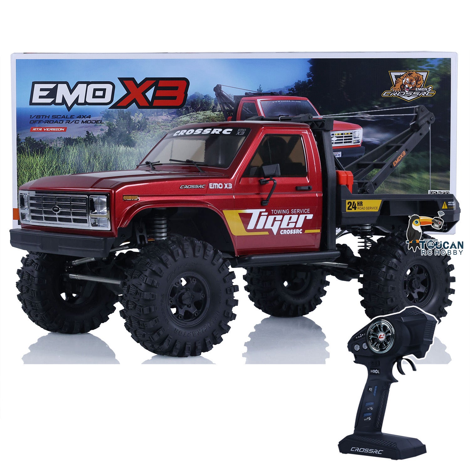 CrossRC EMO X3 1/8 Scale 4WD RC Rescue Towing Truck - 4x4 Remote Control Crawler with Brushed Motor, ESC & Differential Lock | Off-Road Adventure, Rock Crawling, Emergency Simulation