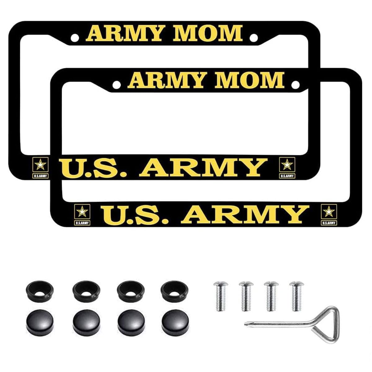 US Army Mom License Plate Frame - Black Aluminum Car Tag Holder for Women Veterans - 12.5 x 6.5 Inch Military Veteran Plate Cover - Perfect for Military Appreciation Gifts & Proud Army Mom Car Accessories