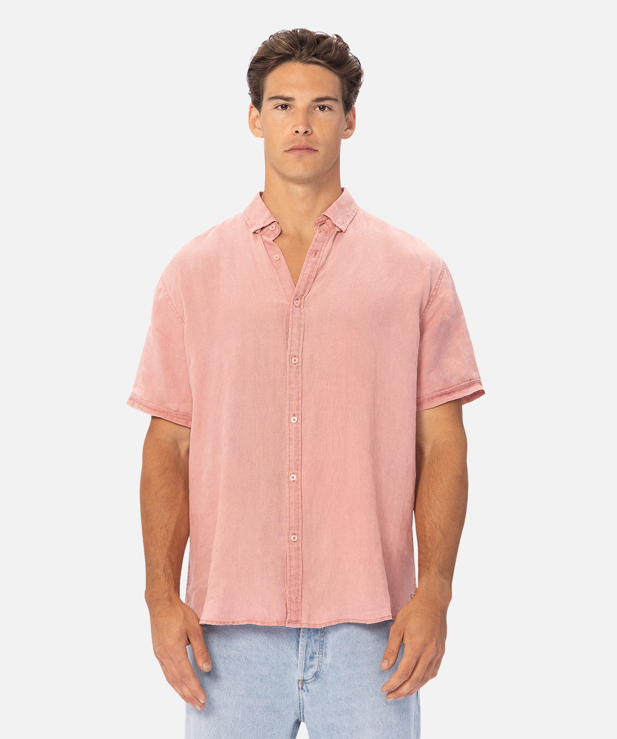 The Tennyson Linen Short Sleeve Shirt for Women - Soft Washed Rose Pink - Breathable Summer Top for Casual Outings & Beach Vacations
