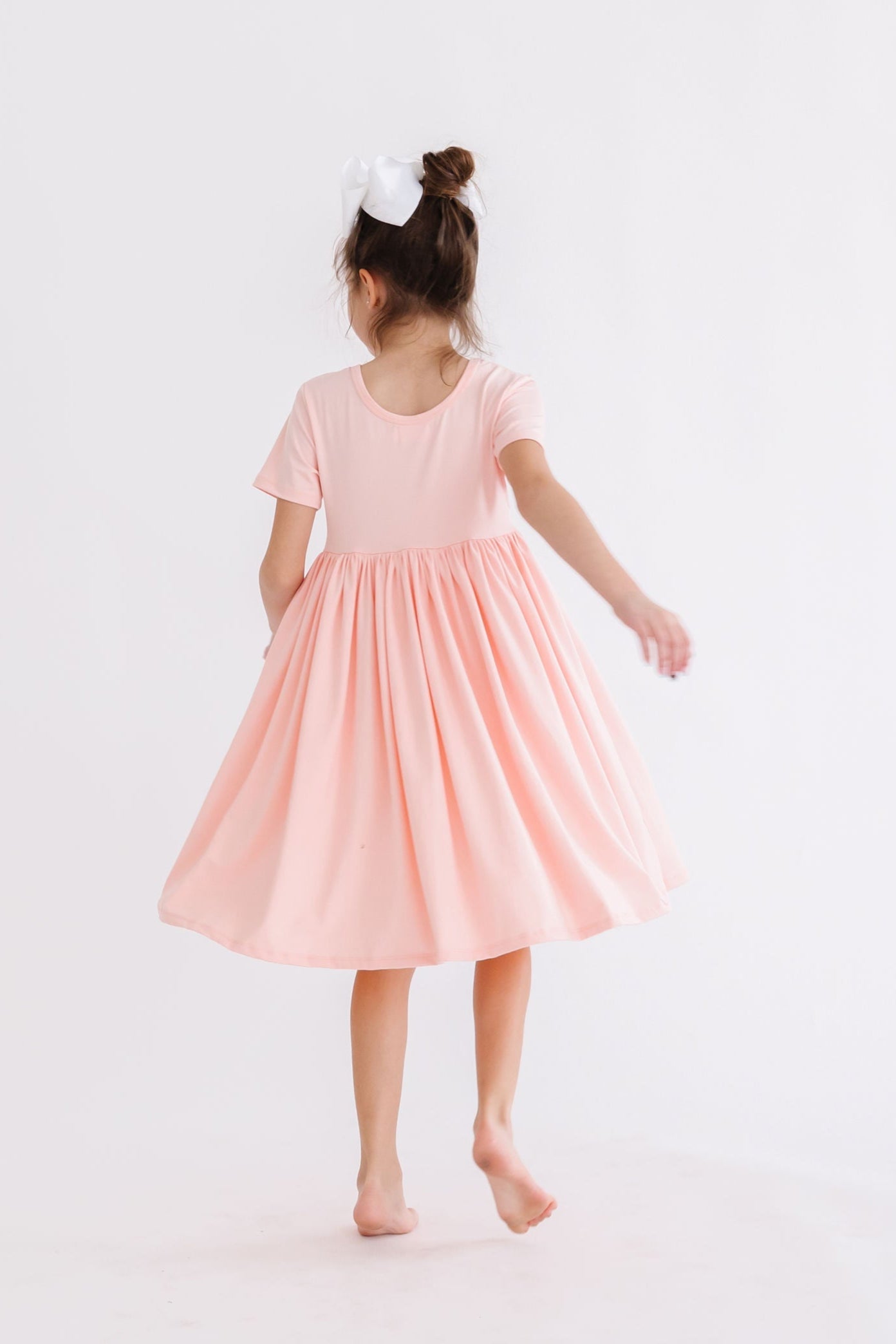 Peach Short Sleeve Pocket Twirl Dress for Women - Flowy Summer Casual Dress for Beach, Picnic, and Date Night