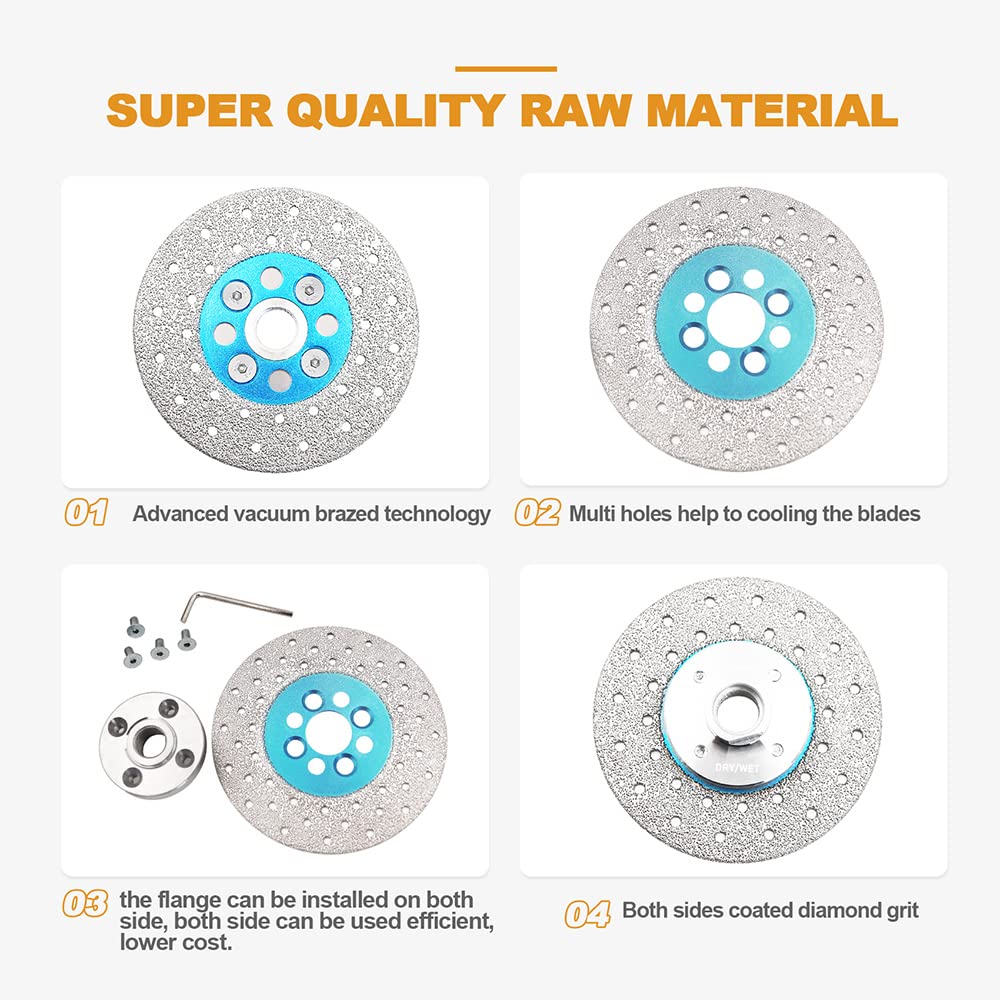 4-Inch Diamond Granite Cutting Wheel - 2 Pack Vacuum Brazed Angle Grinder Blade with 5/8-11 Thread for Granite, Porcelain, Tile, Stone, Marble & Quartz - Perfect for Grinding, Beveling, Shaping & Rounding Edges in Construction & DIY Projects