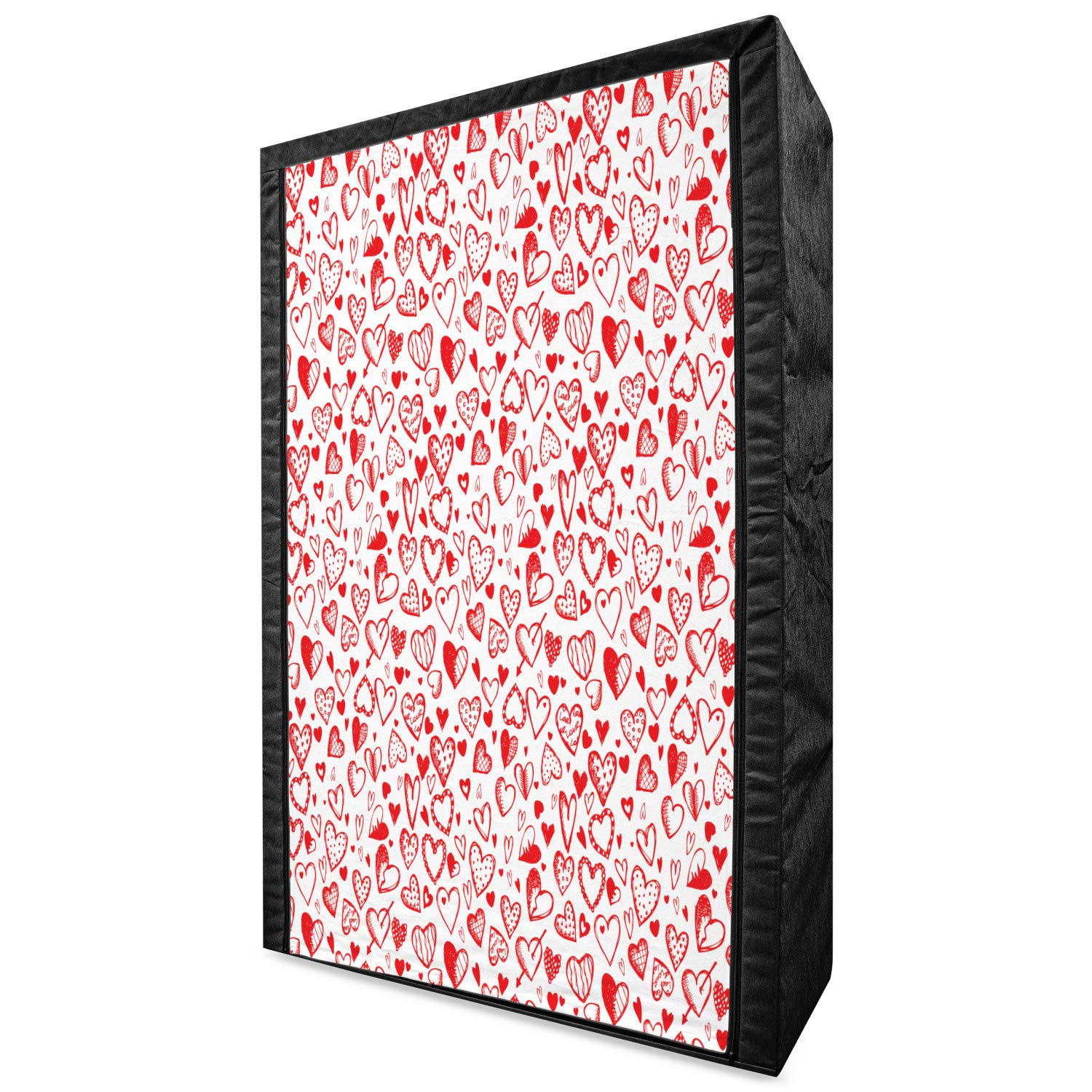 Ambesonne Valentines Portable Fabric Wardrobe - Red & White Heart Pattern Clothing Organizer with Shelves, 42.5