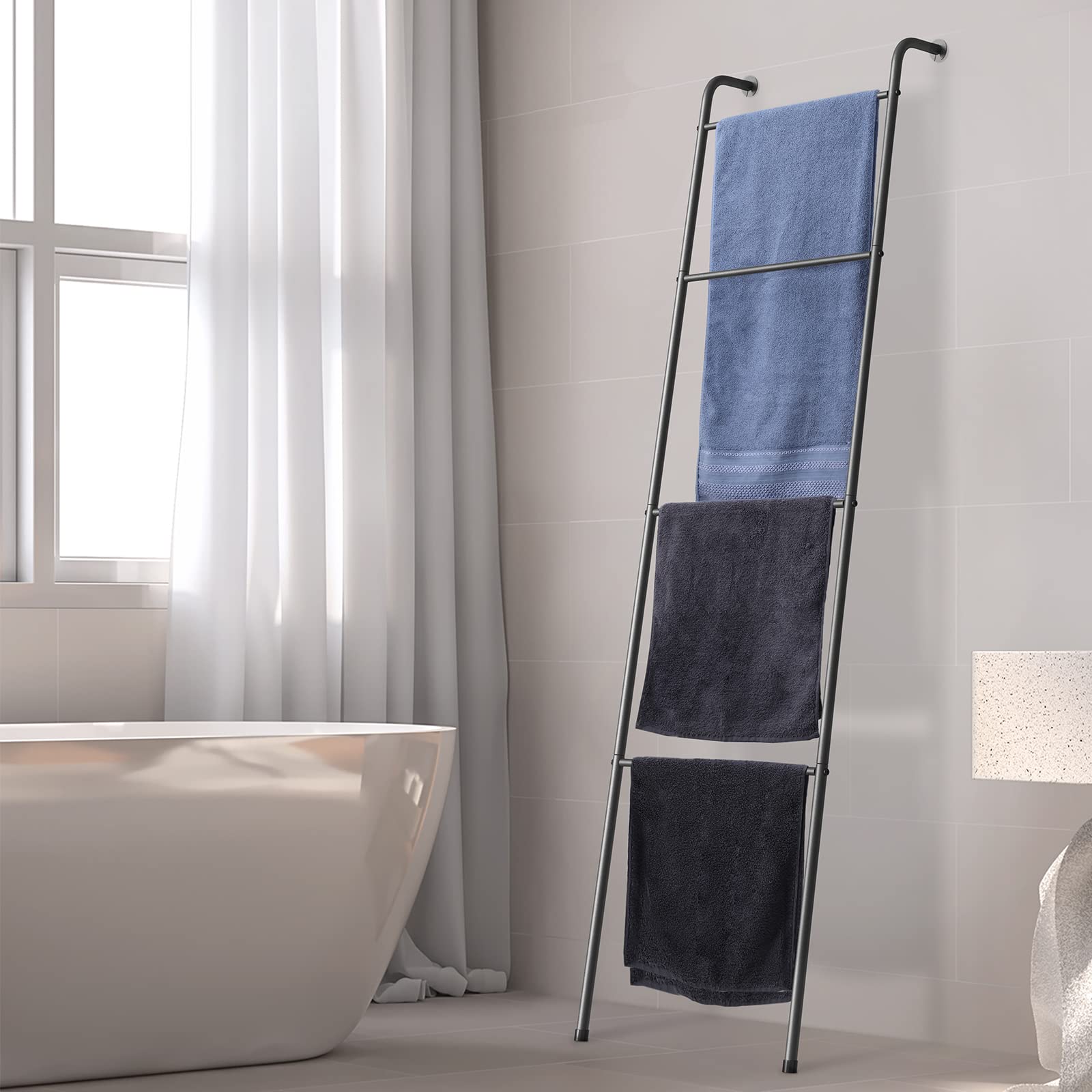 2 Pack Black Metal Blanket Ladder - Decorative Towel Rack for Pool, Bathroom & Living Room - Rustic Home Decor for Blankets, Towels & Throw Storage