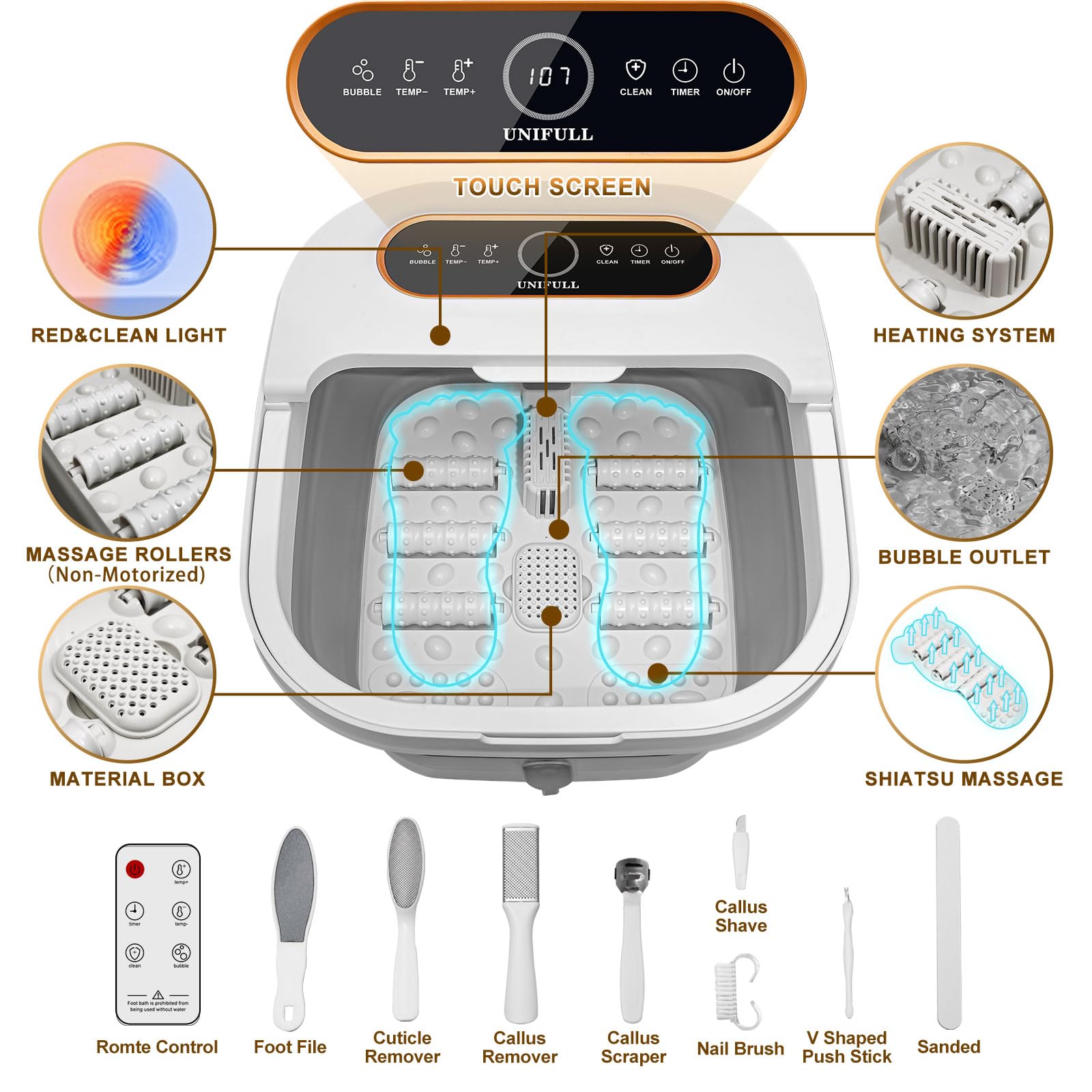 Collapsible Foot Spa Bath with Heat & Massage - Touch Screen & Remote Control, Adjustable Temperature, Timer, Bubble Function - Perfect for Relaxation, Pedicure & Home Spa Therapy