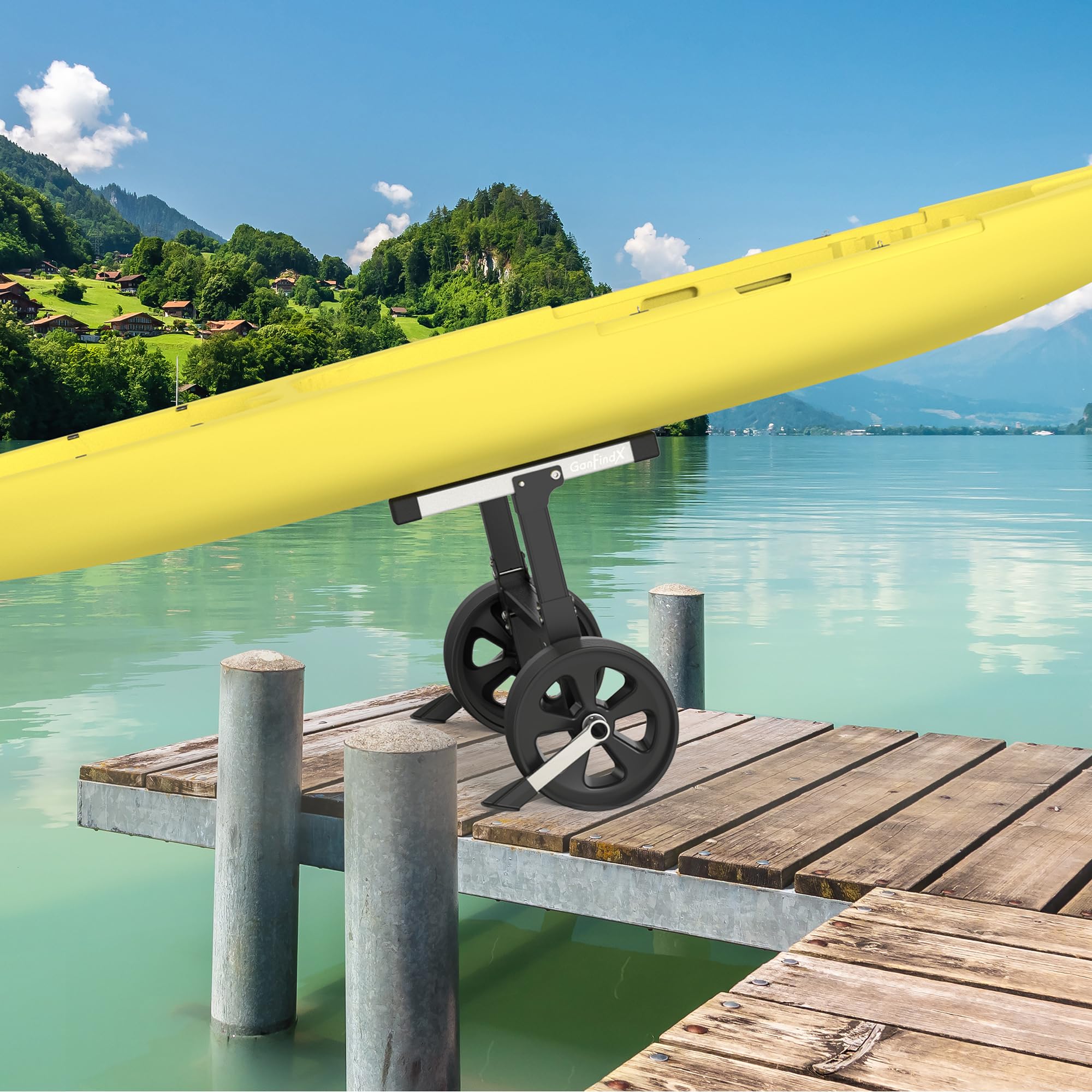 Upgraded Foldable Aluminum Kayak Cart Dolly with Elastic Straps - Lightweight Kayak Trolley for Easy Transport | Perfect for Camping, Fishing & Beach Adventures