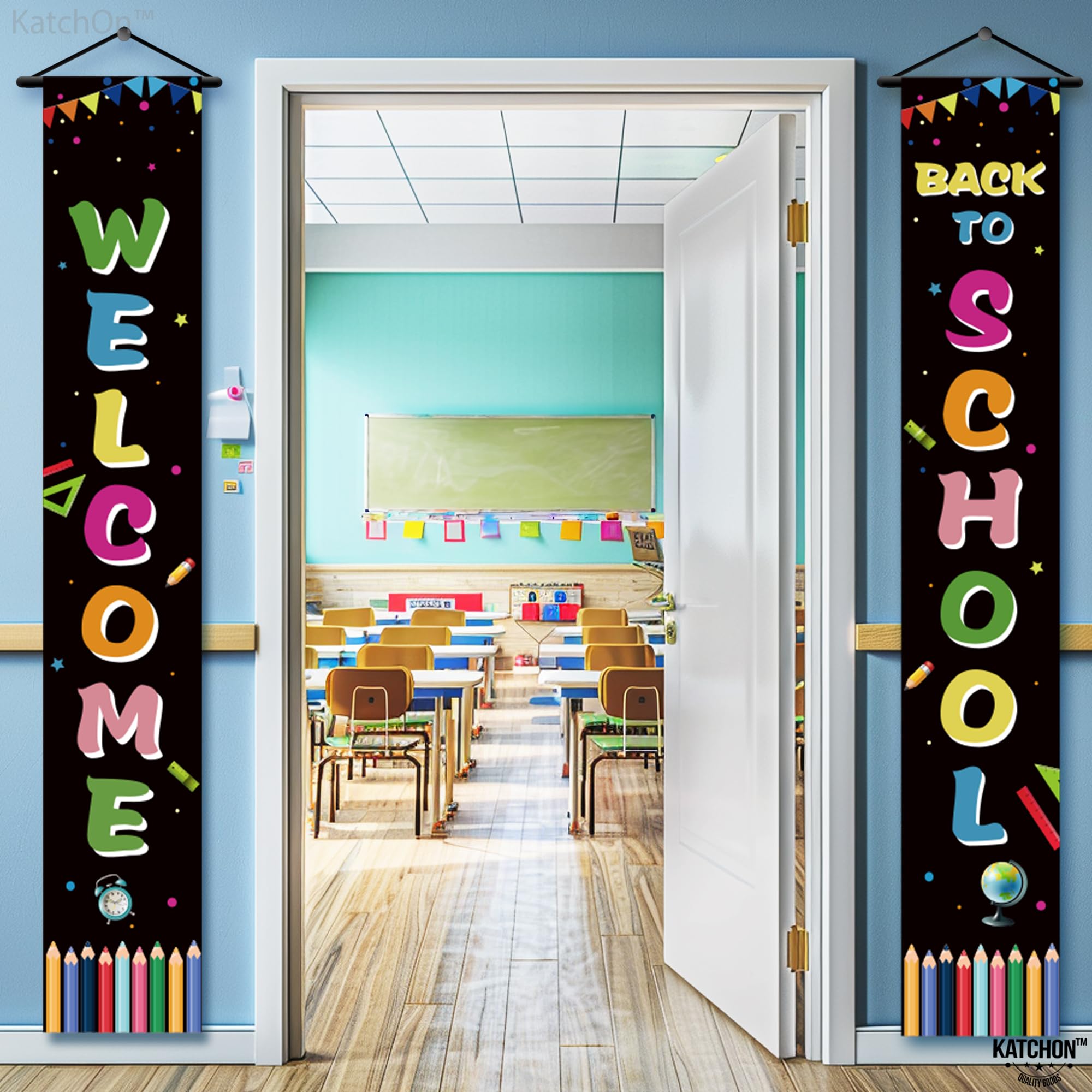 KatchOn Extra Large Welcome Back to School Banner - 72x12 Inch, First Day of School Decorations for Classroom Doors & Walls | Perfect for School Decor, Teacher Welcome Signs, Back to School Parties & Photo Backdrops