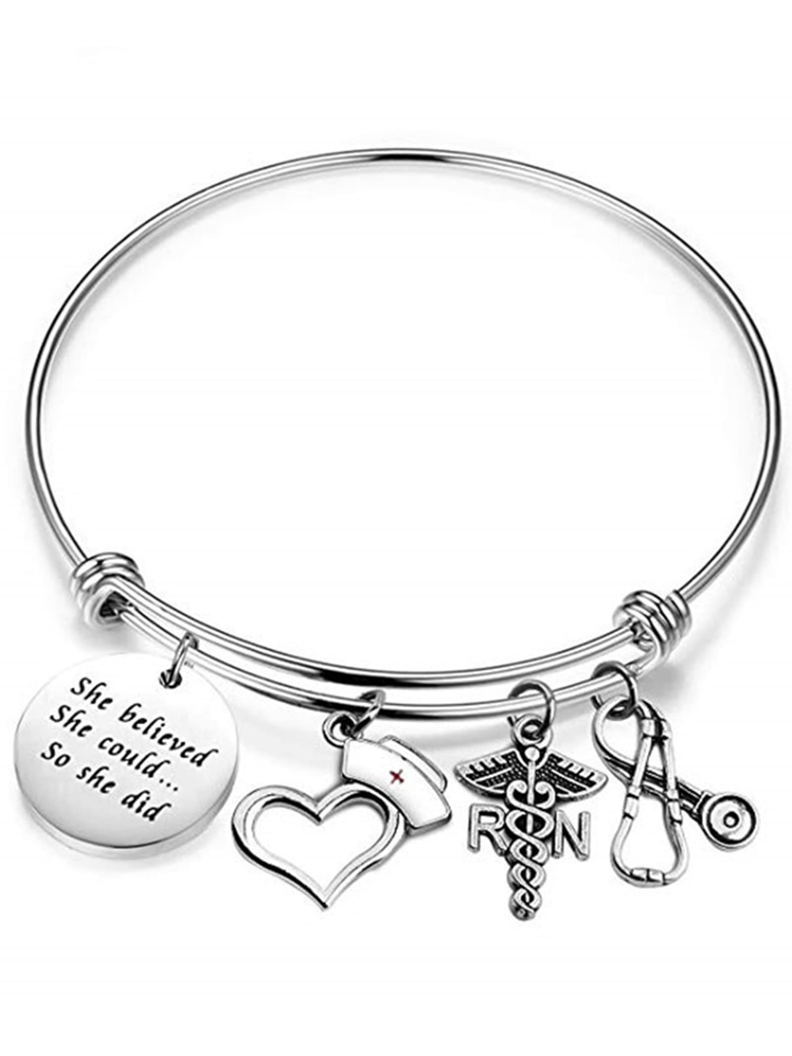 Silver Nurse Bracelet with Stethoscope Pendant - Graduation Gift for Nurses & Doctors | Angel Heart Medical Jewelry for Women | Perfect for Nursing School Graduation, Appreciation Gifts & Medical Professionals