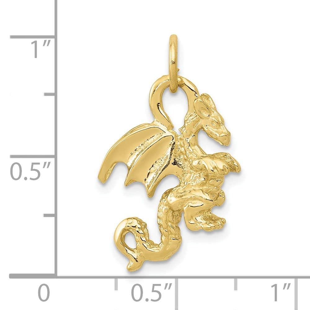 10K Yellow Gold Solid Polished 3D Dragon Charm Pendant - Elegant Jewelry Gift for Women, Men, Dragon Lovers - Perfect for Necklaces, Bracelets & Special Occasions