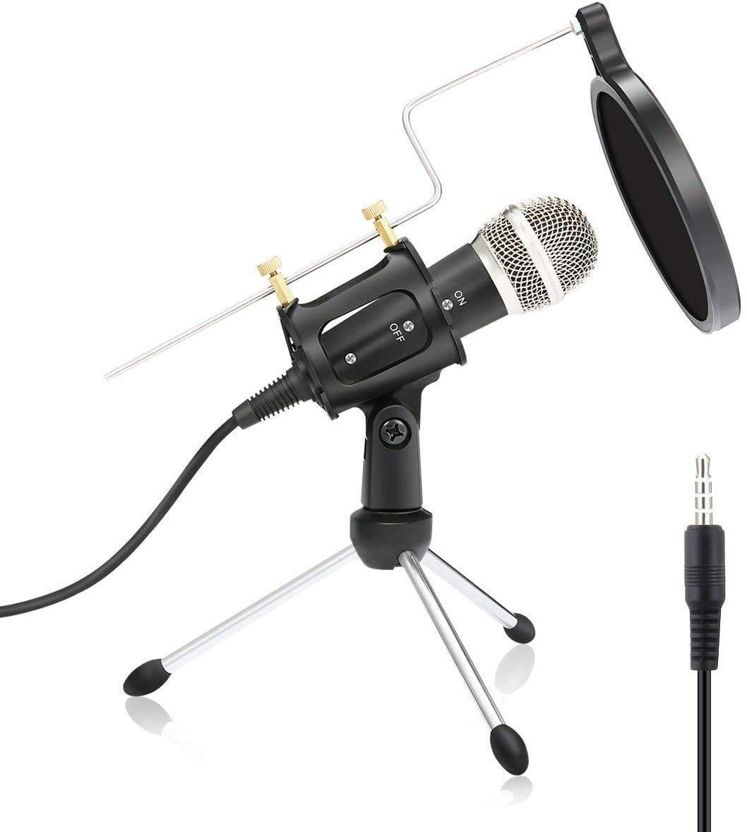 SOONHUA Professional Condenser Microphone Kit with Pop Filter & Tripod Stand - 3.5mm Plug for PC, Mobile Phone, Gaming, Podcasting, YouTube Recording & Live Streaming - Perfect for Home Studio, Karaoke & Voice Overs