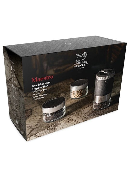 Peugeot MAESTRO Pepper Mill Set with 3 Premium Pepper Varieties - Perfect for Gourmet Cooking, Fine Dining & Kitchen Gifting