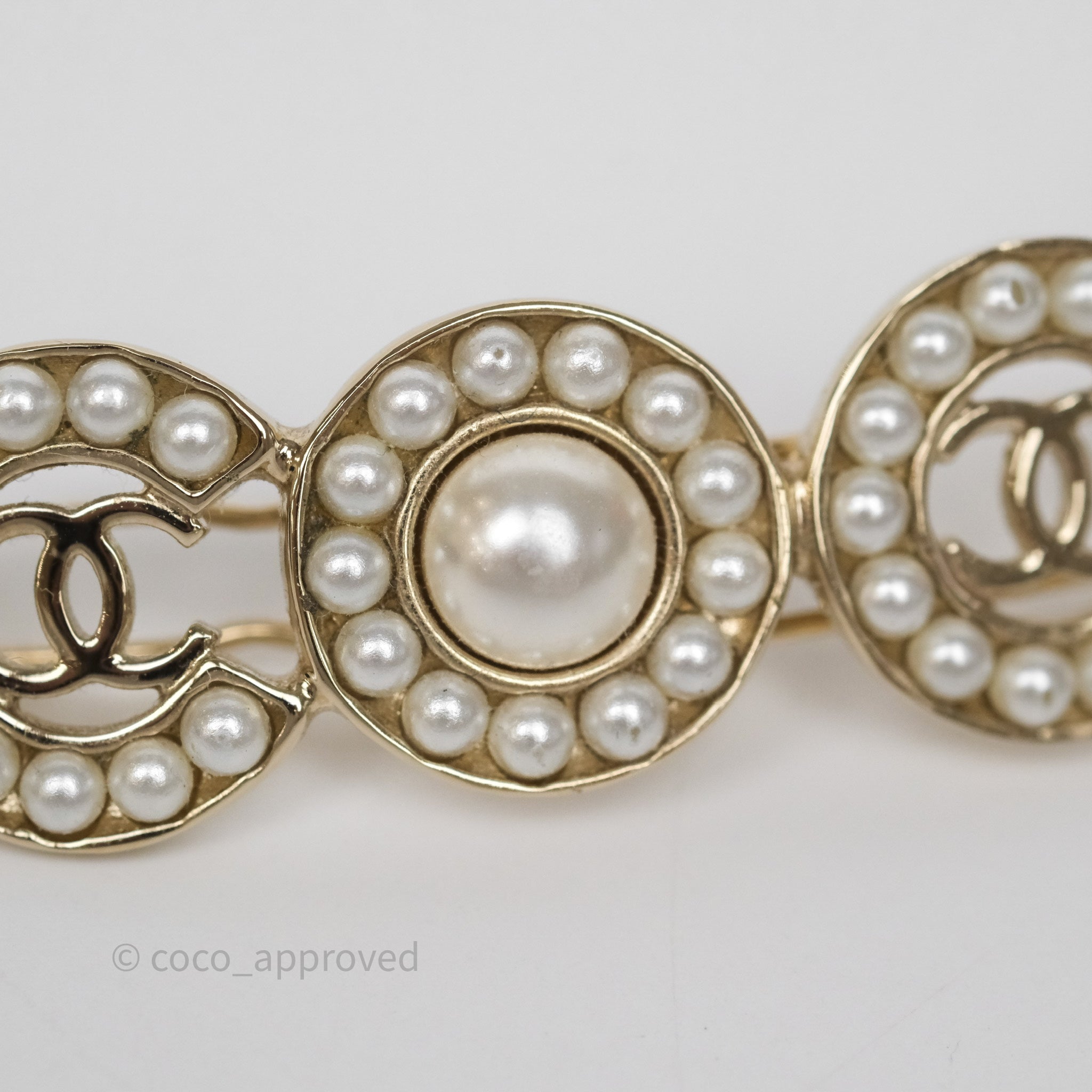 Chanel CC Coco Pearl Hair Clip Gold Tone 21P - Elegant Hair Accessory for Women, Perfect for Parties, Weddings & Special Occasions