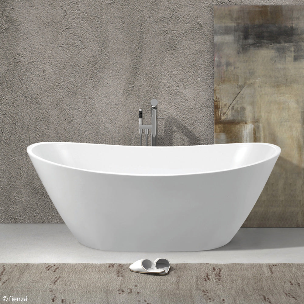Fienza FR11 Paola Freestanding Acrylic Bathtub - Gloss White Modern Soaking Tub for Luxury Bathroom & Spa Relaxation