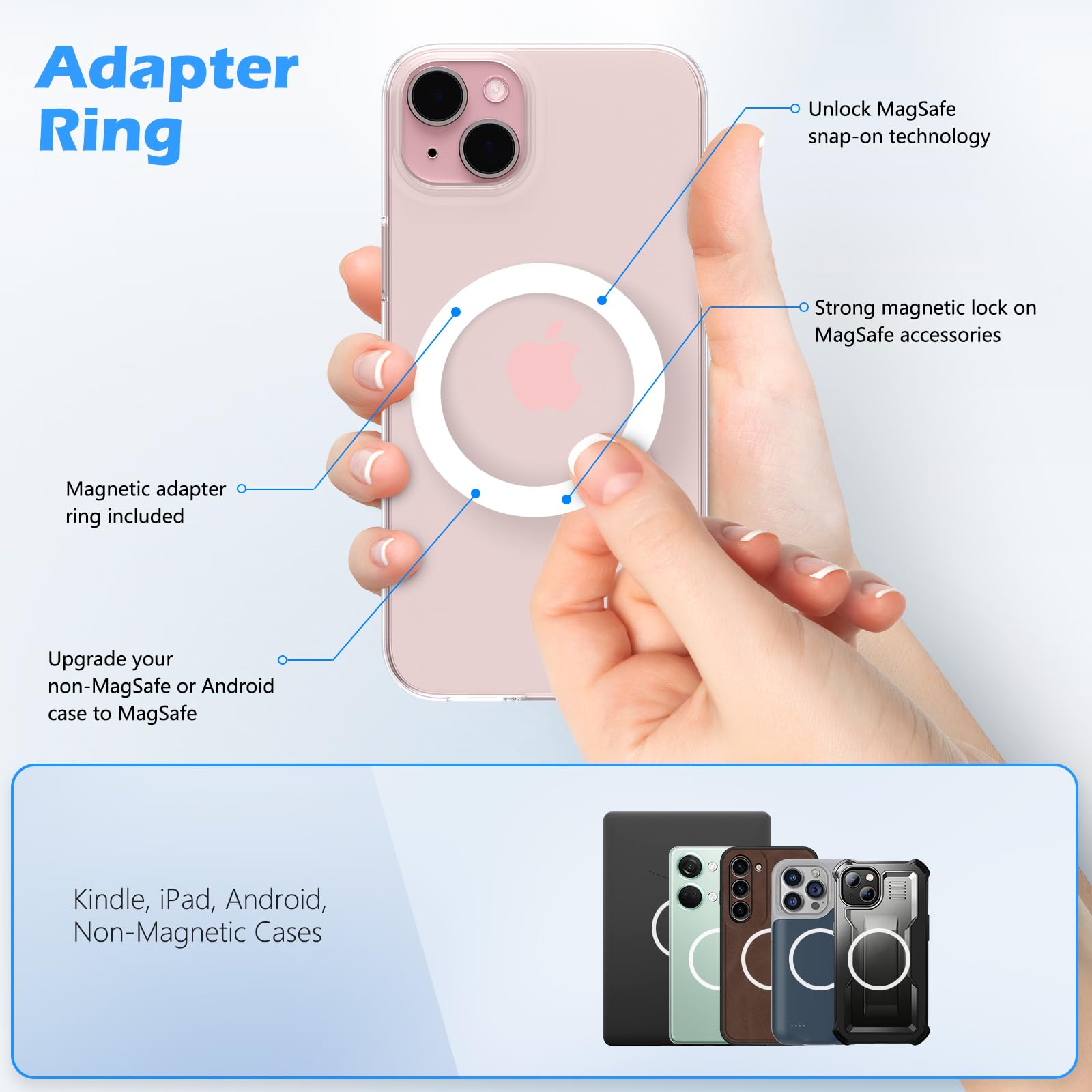 Magnetic Base Compatible with PopSocket & MagSafe iPhone Cases - Removable Holder for Kindle/Phone - Thin & Light Portable Plate (Matte Pink) - Perfect for Car Mount, Desk Stand & Hands-Free Use