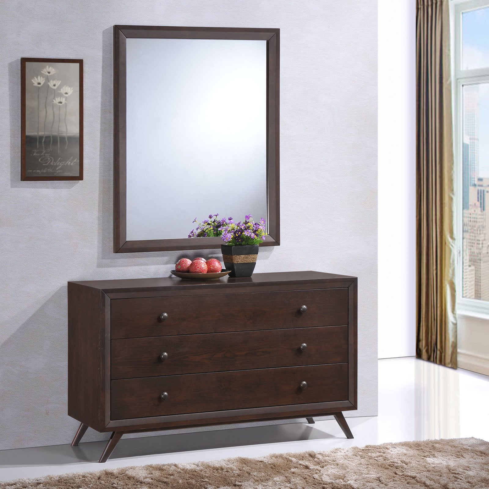 Tracy 4 Piece Bedroom Set - Queen Size Bed Frame, Nightstand, Dresser & Mirror - Modern Bedroom Furniture for Home Decor | Perfect for Master Bedroom, Guest Room & Apartment