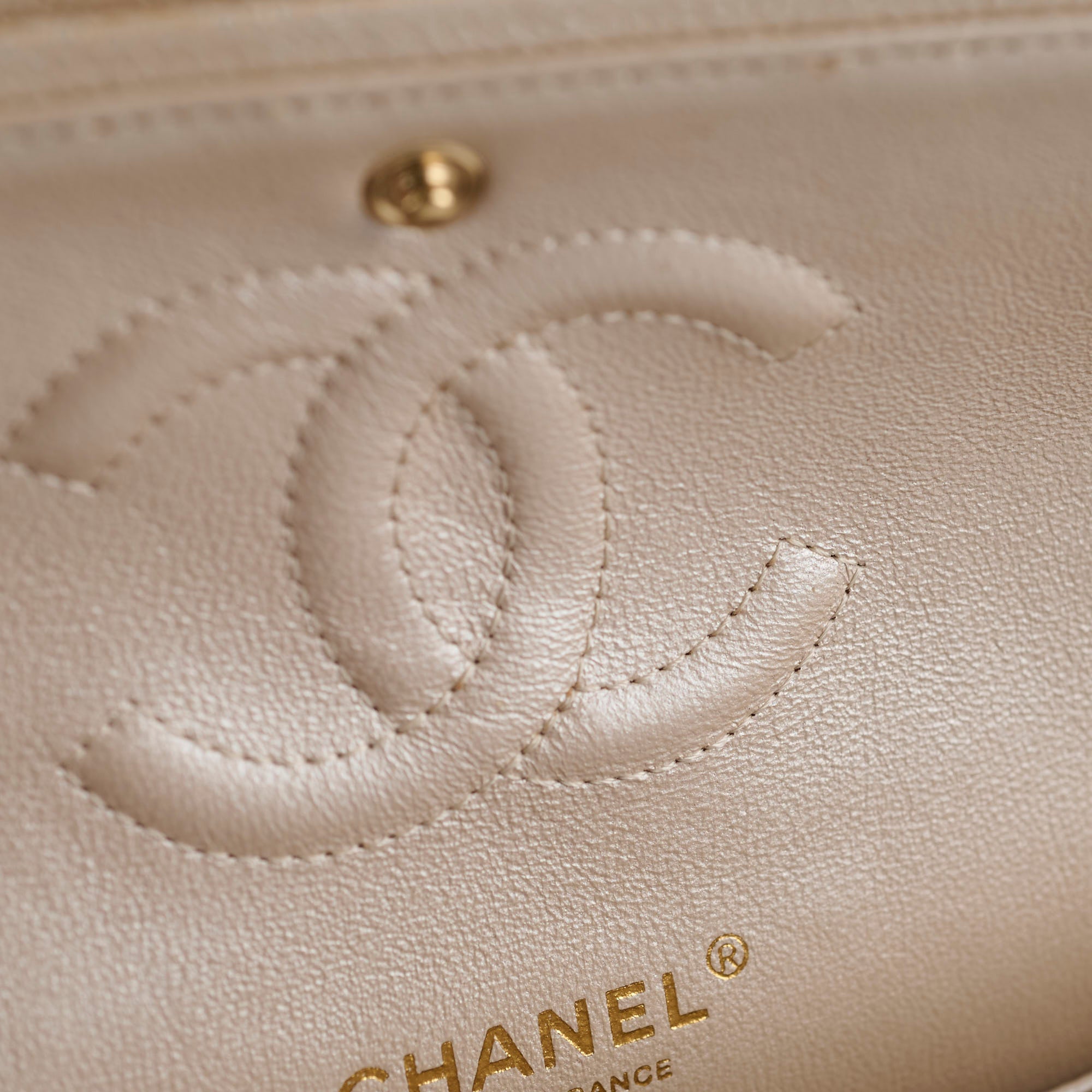 Chanel 12P Classic Flap Medium/Large M/L Pearly Beige Caviar Leather Bag (16 Series) - Luxury Designer Handbag for Women, Perfect for Evening Parties & Special Occasions
