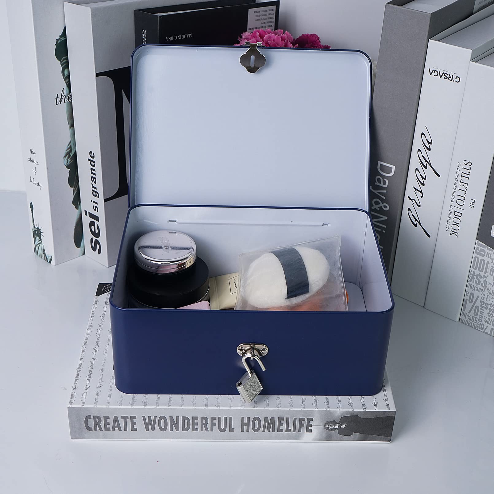 Luwint Decorative Metal Storage Box Set of 3 (Large, Medium, Small) - Hinged Lockable Tin Containers with Night Sky Pattern, Perfect for Home Office Organization & Unique Gift for Friends, Parents, Mother's Day, Father's Day - Ideal for Jewelry, Keepsakes, Stationery & Craft Supplies Storage