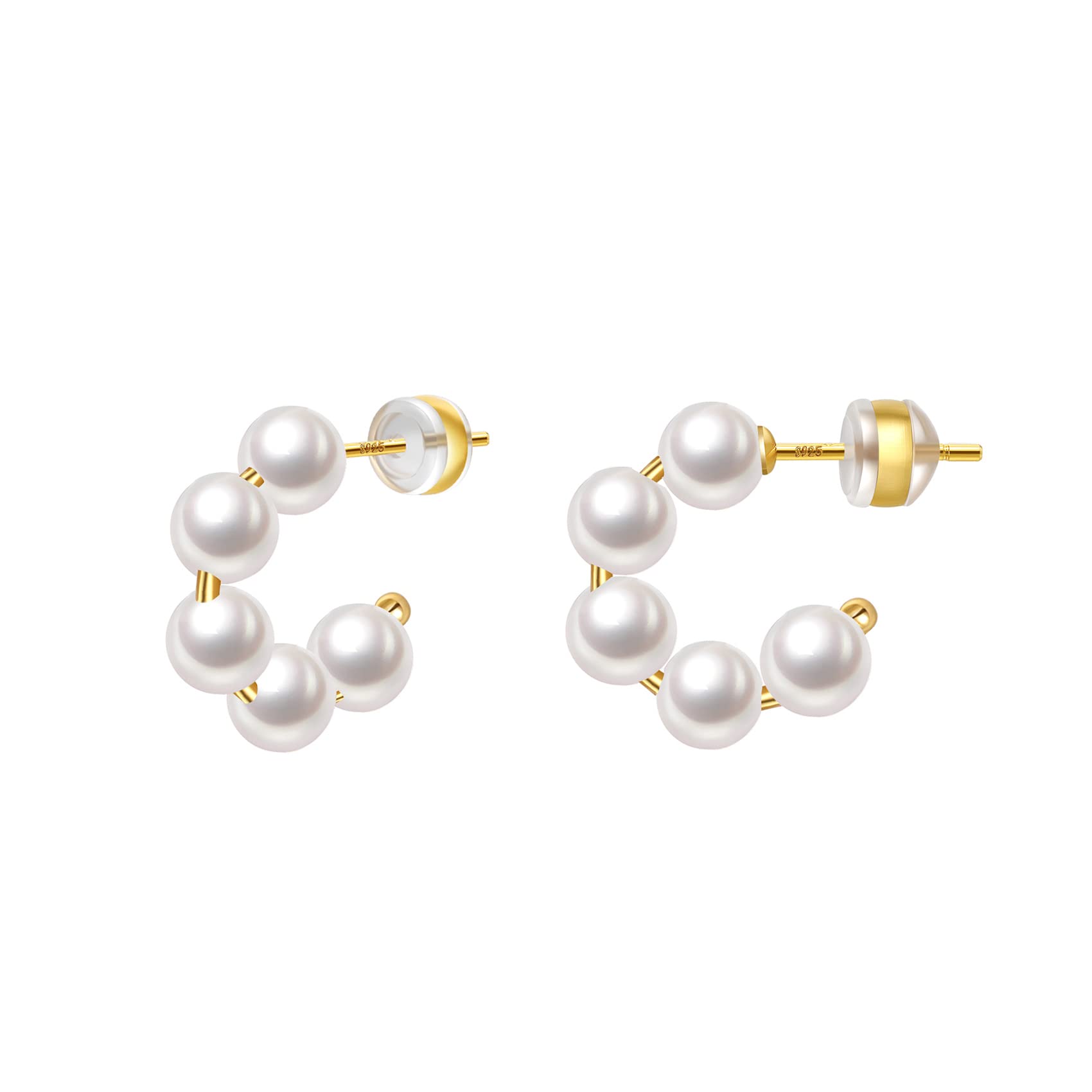 Gold Plated Small Pearl Hoop Earrings for Women - Lightweight Open Circle Round Pearl Jewelry - Perfect Birthday Gift & Everyday Wear