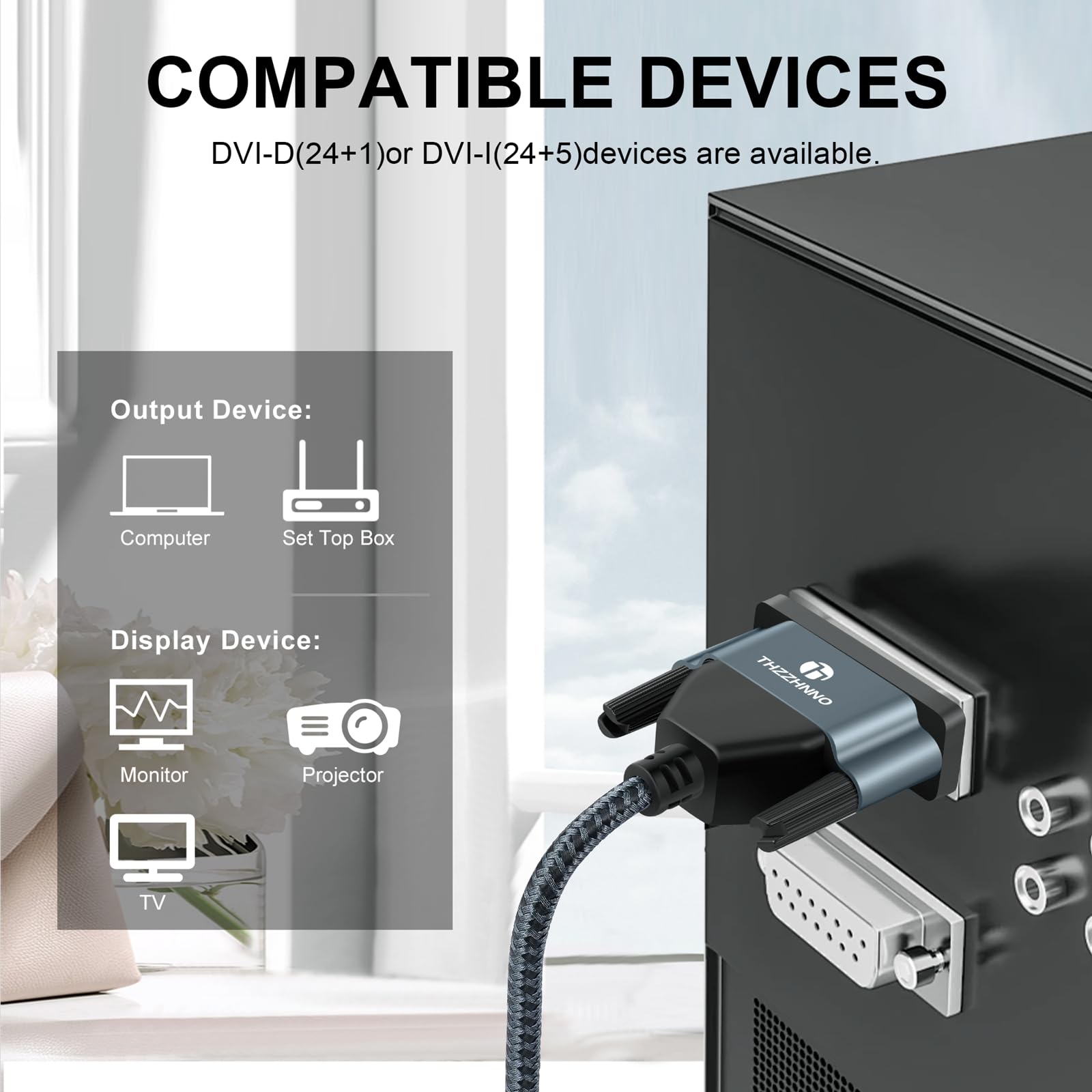 Premium DVI to DVI Cable 3.3FT - 24+1 Pin Gold-Plated DVI-D Male to Male Cable with Braided Nylon - Supports 2560x1600 & 1080P High Resolution - Perfect for Gaming PCs, Laptops, Monitors, Home Theater & Office Workstations