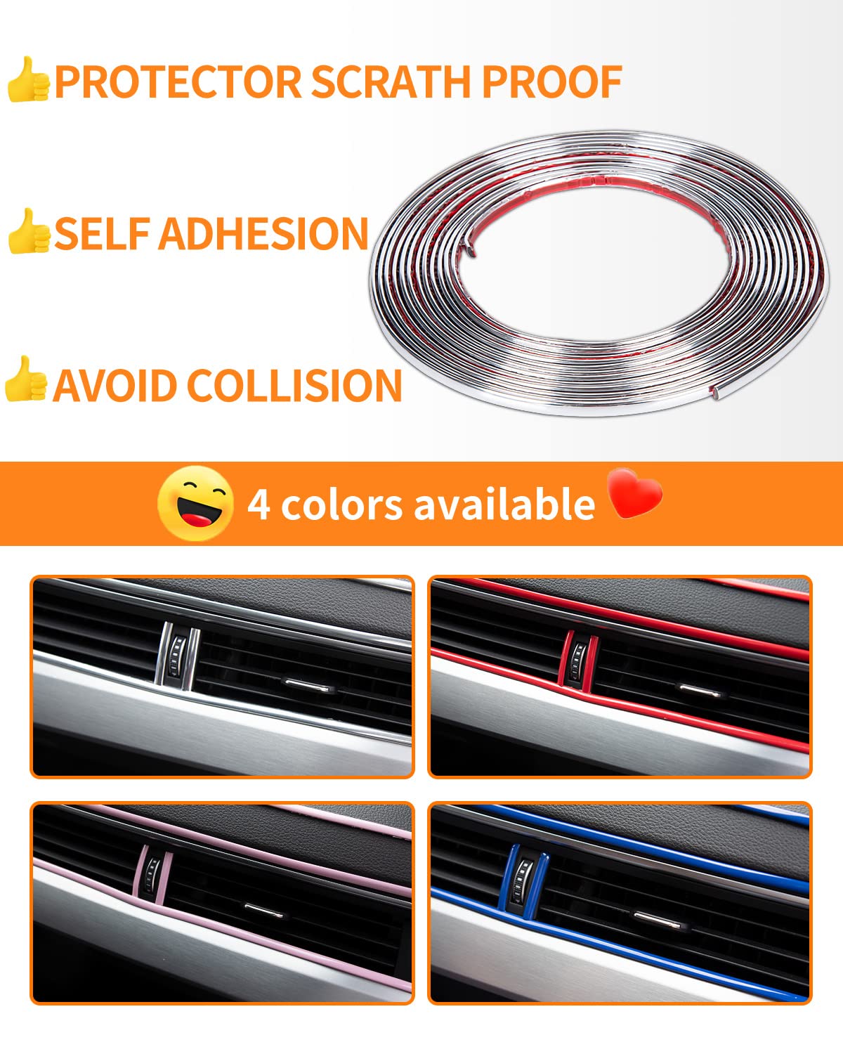 16Ft Car Trim Strip Self-Adhesive - Automotive Side Body Chrome Moulding for Exterior Protection & Decoration | DIY Car Trim Line Molding for Windows, Bumpers & Doors | Scratch-Proof Chrome Silver Finish | Perfect for Car Enthusiasts & DIY Projects
