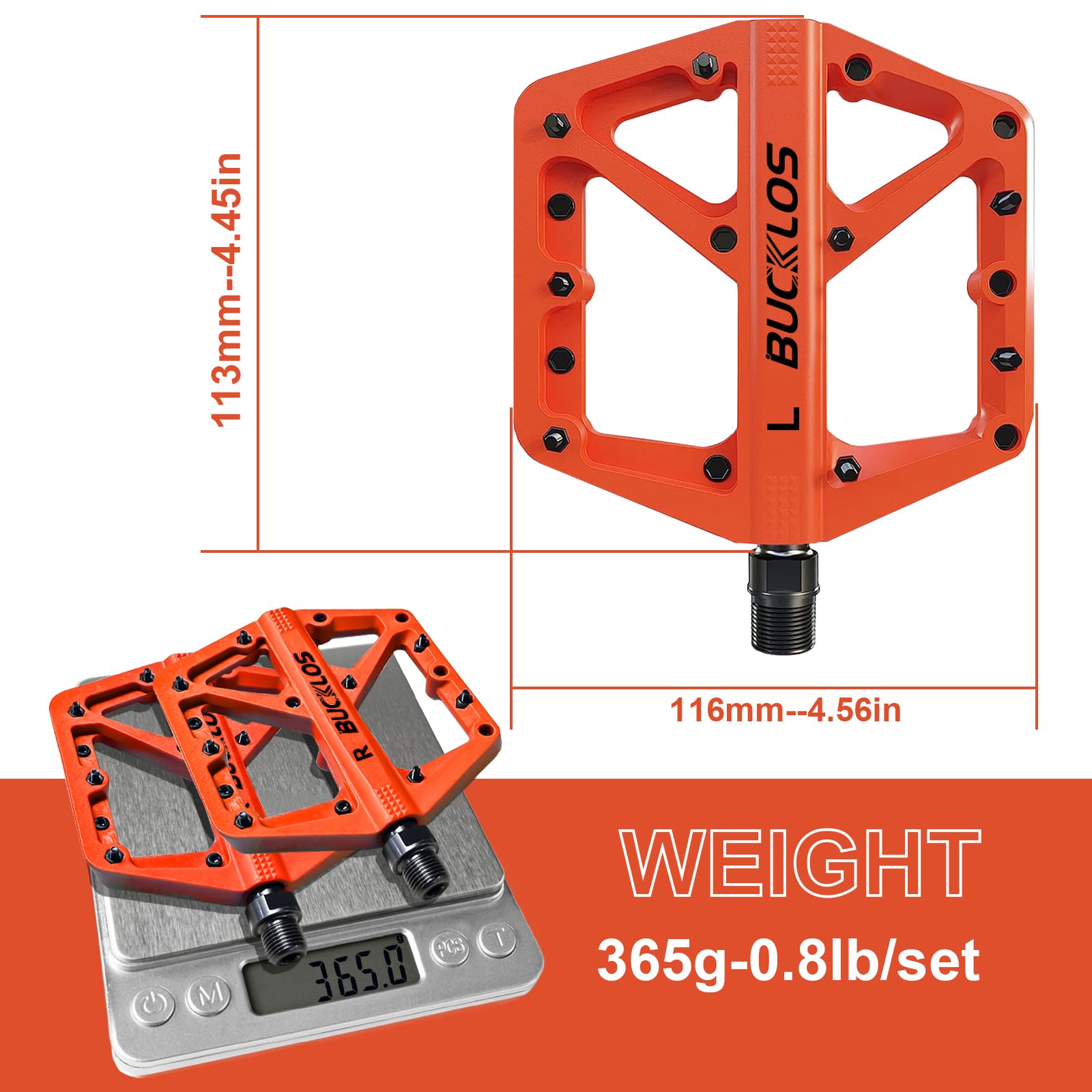 BUCKLOS Mountain Bike Pedals - Non-Slip MTB Pedals for Adults, 9/16