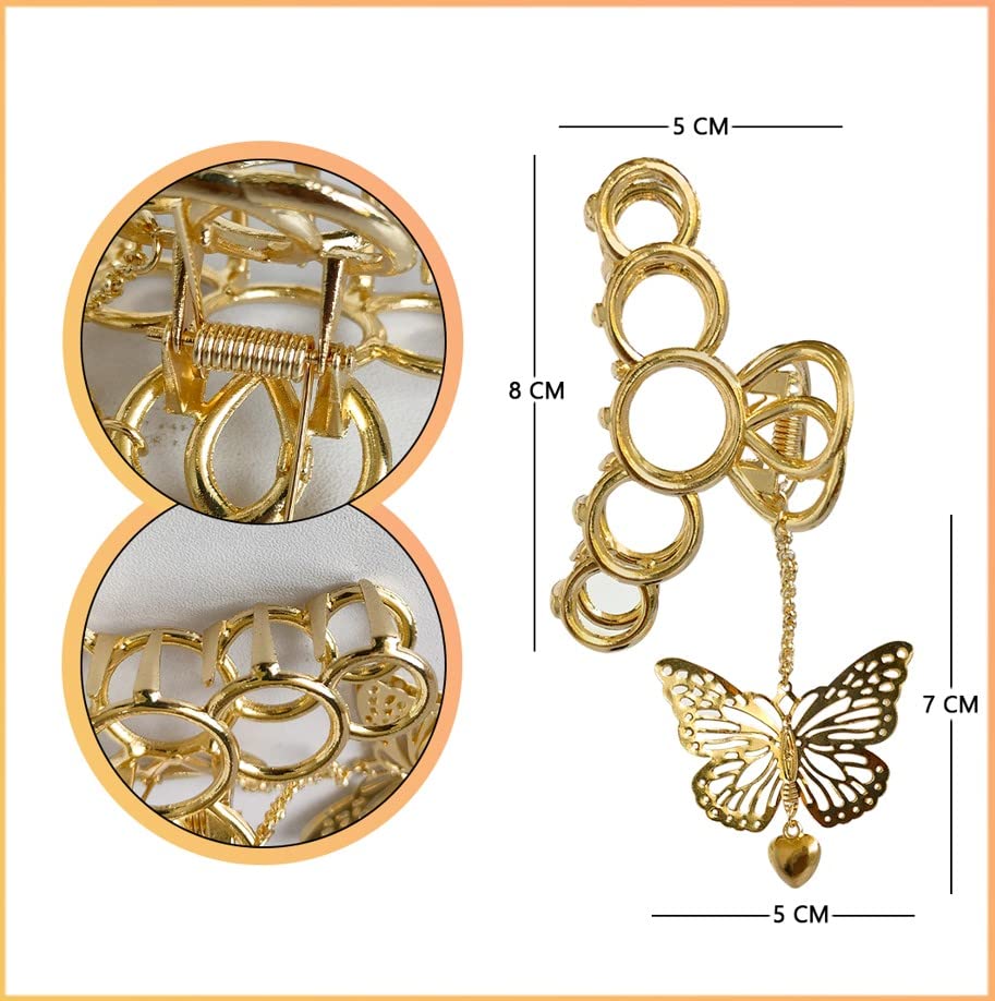 ANNACREATIONS Golden Circle Large Metal Butterfly Hair Clip with Tassel - Elegant Hair Claw Clutch for Women & Girls (Style-7) | Perfect for Weddings, Parties and Everyday Hair Accessories