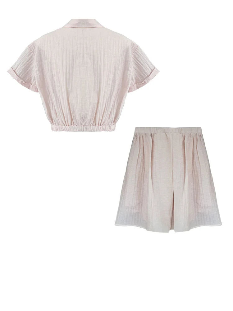 Beige Women's Two-Piece Suit Set - Thin Half Body Skirt & Lapel Short Sleeve Shirt | Spring Summer 2025 Fashion Trend | Office Wear, Casual Outfits, Party Dresses (Style 1DJ1239)