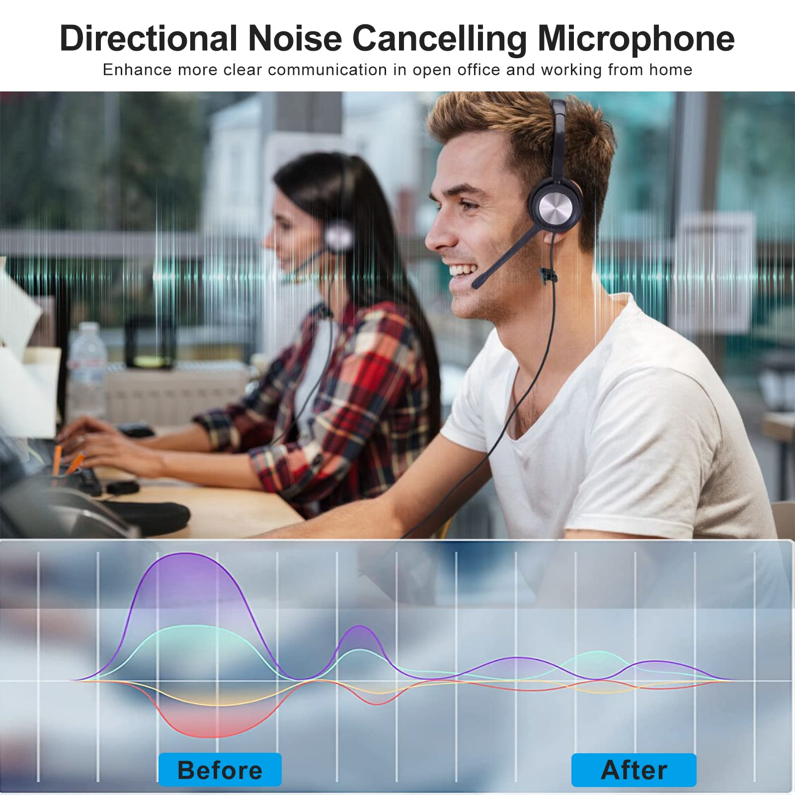 Noise Cancelling USB-A Headset with Comfortable Single Ear Design - 3.5mm to USB Headphone for Office, Call Center, Remote Work - Perfect for Zoom, Teams, Skype, RingCentral, Zoiper & Dictation - Ideal for Long Work Hours, Online Meetings & Customer Service Calls