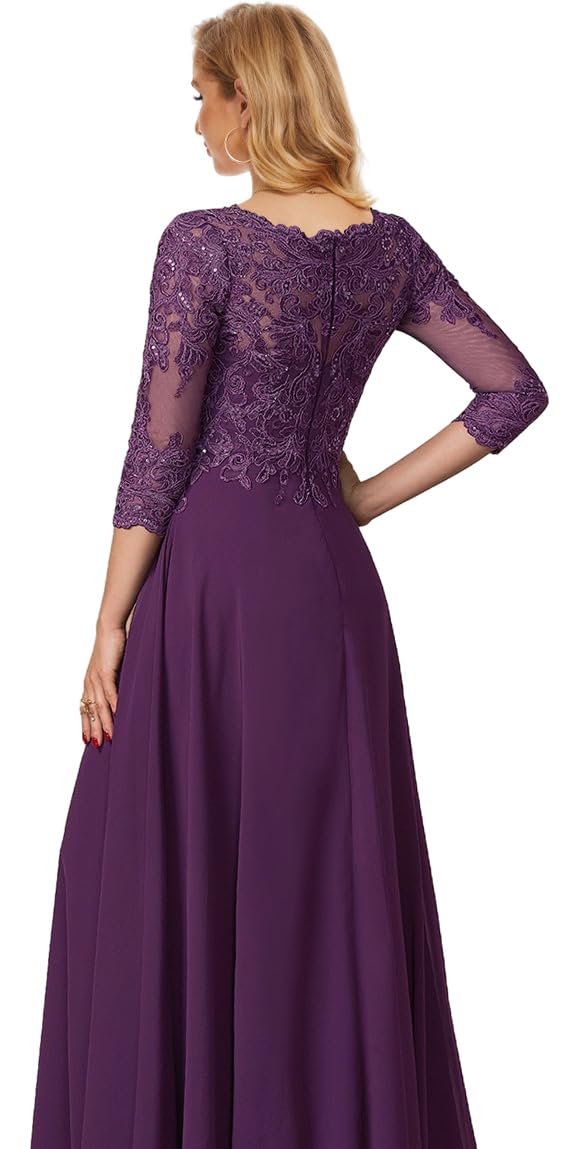 Elegant Navy Blue Long Sleeve Lace Wedding Dress for Women - Mother of The Bride Evening Gown Size 8 | Perfect for Weddings, Formal Parties & Special Occasions