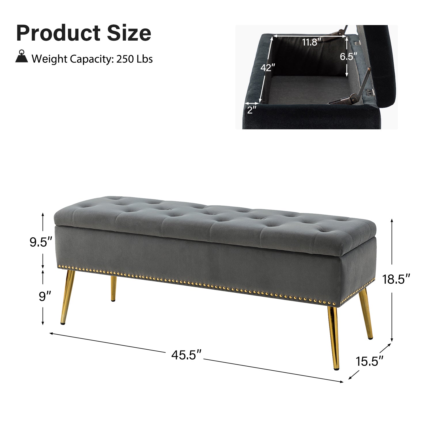 Lenore Upholstered Storage Bench with Cushion Seat - Modern Upholstered Ottoman for Bedroom, Living Room & Entryway - Multi-Functional Storage Furniture for Home Organization