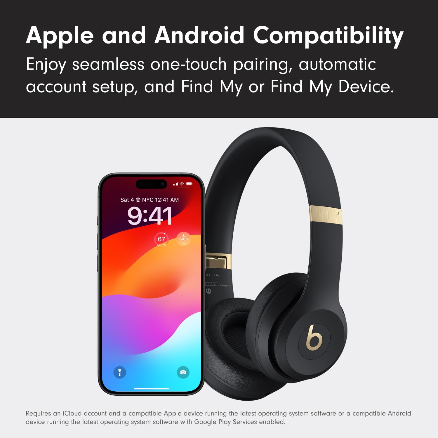 Beats Solo 4 Wireless Bluetooth On-Ear Headphones - 50H Battery, Apple & Android Compatible, Noise Isolation - Black & Gold Edition for Commuting, Workouts & Travel