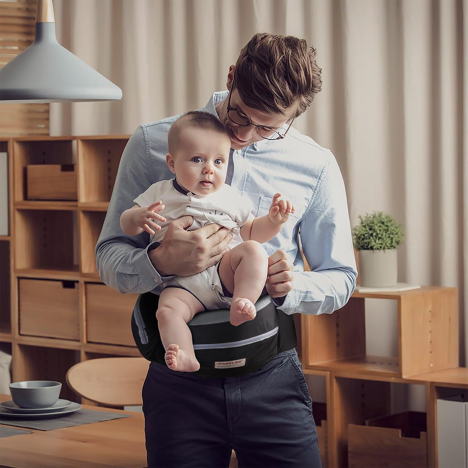 Ergonomic Baby Hip Carrier with Adjustable Straps & Foldable Seat - Newborn to Toddler Support with 180° Up-Down Position, Waistband Extender & Large Storage Pockets - Perfect for Shopping, Travel & Daily Errands (Black)