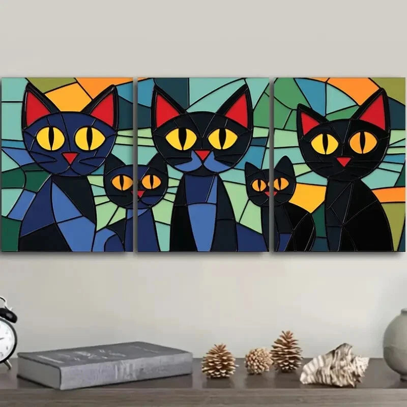 3-Piece Black Cats Family Wall Art Set - Framed Canvas 40x60cm (16x24in) - High Quality Print - Ready to Hang - Australian Made - Perfect for Living Room, Bedroom & Office Decor