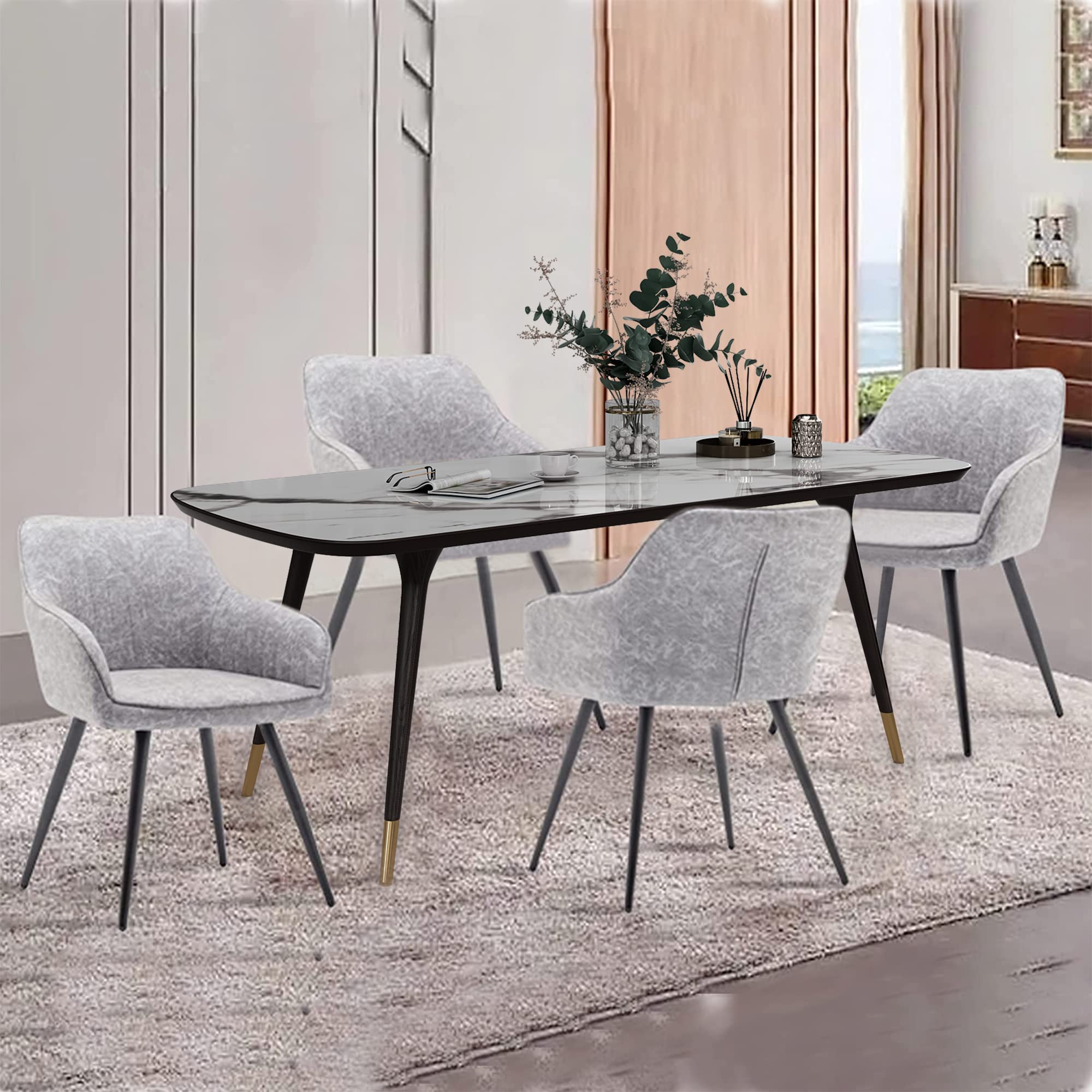 Annjoe Faux Suede Accent Chairs Set of 2 - Modern Upholstered Armchairs with Metal Legs for Living Room, Office, Kitchen, Bistro & Cafe - Perfect for Relaxing, Reading & Entertaining Guests