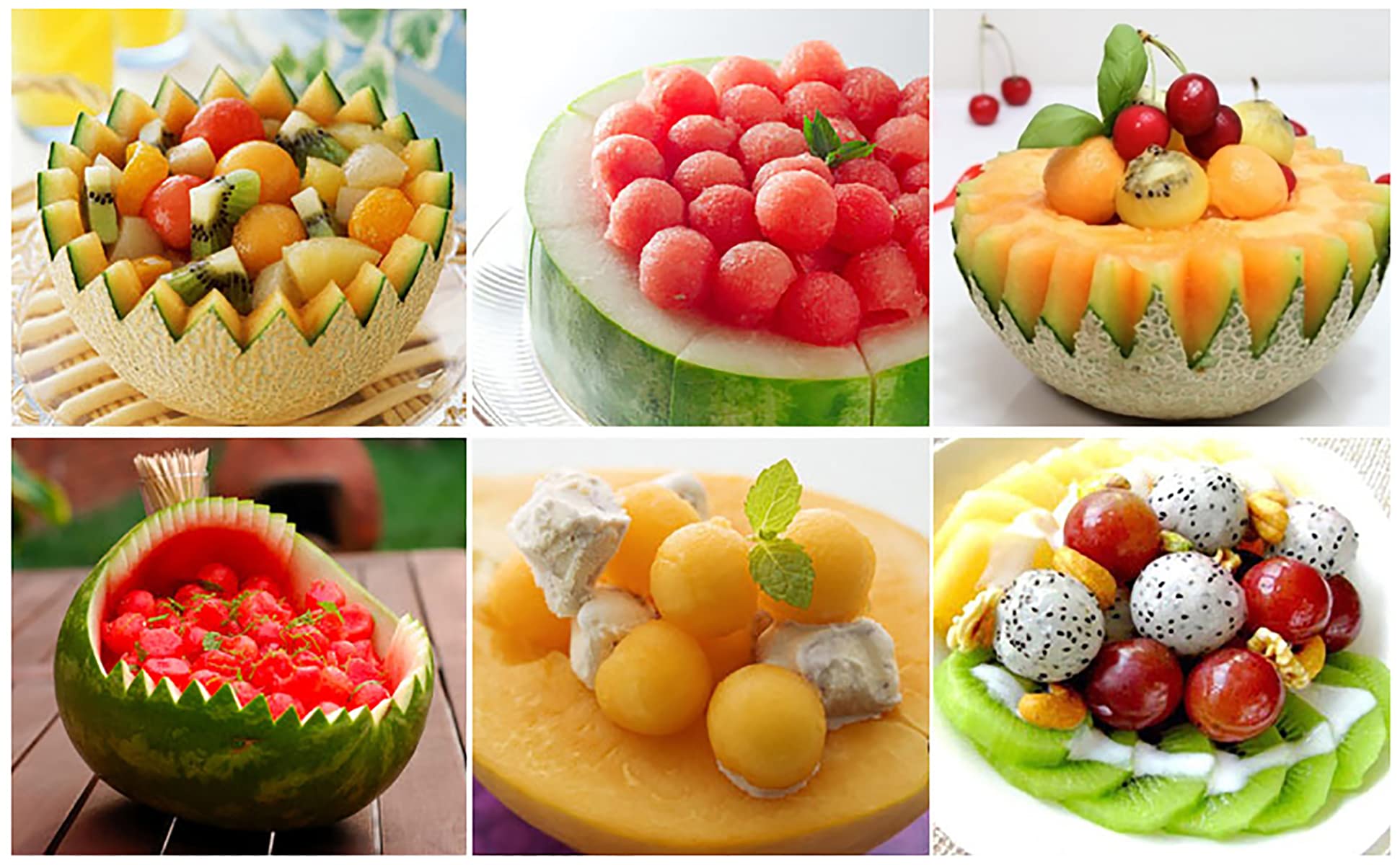 Premium 4-in-1 Stainless Steel Melon Baller Set - Watermelon Scooper, Fruit Carving Tools, Ice Cream Baller & Seed Remover - Perfect for Fruit Shaping, Cocktail Garnishes & Party Food Presentation