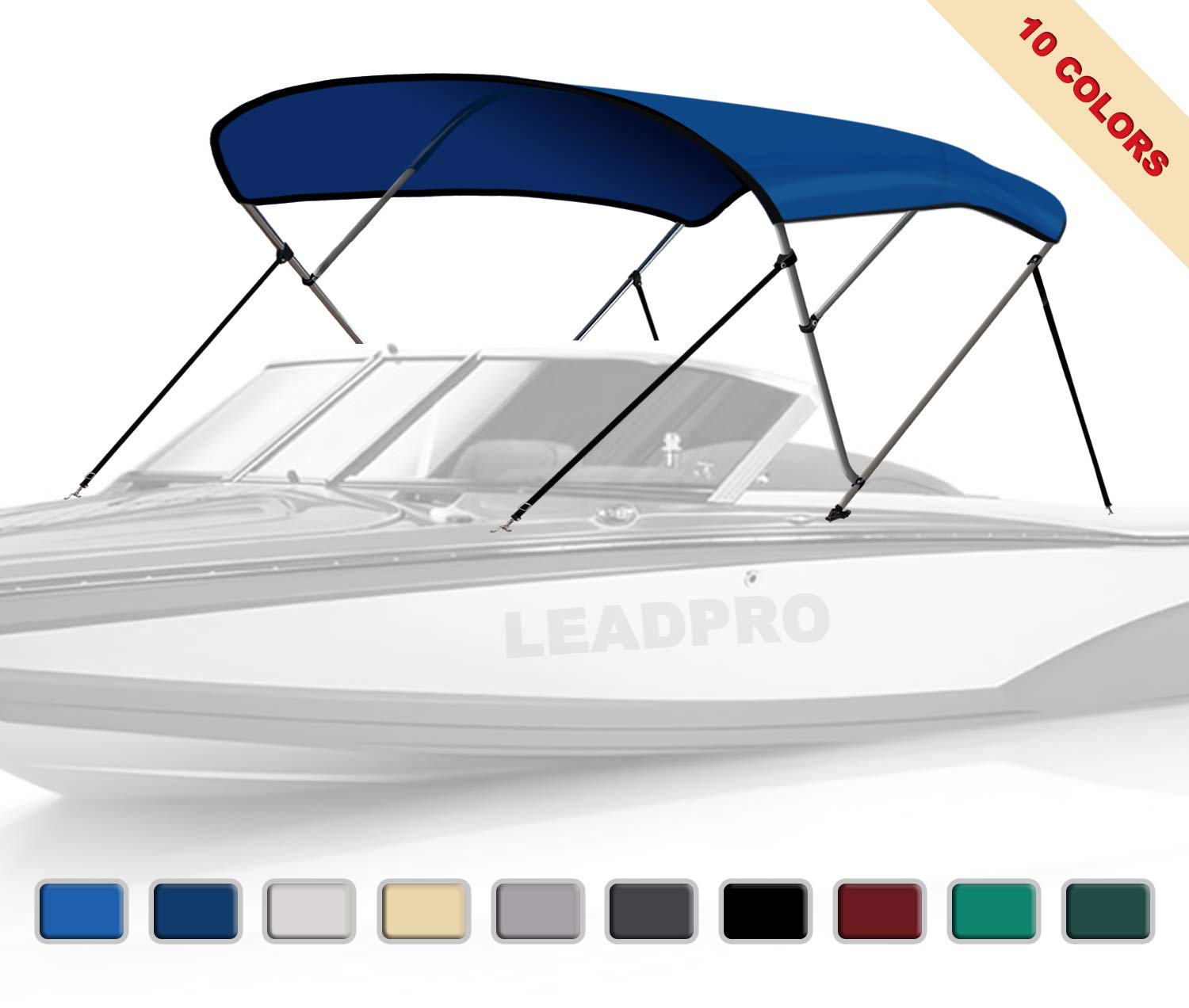Leadpro 10 Color Options 13 Sizes 3-4 Bow Bimini Top Boat Cover with 4 Adjustable Straps, Mounting Hardware & Storage Boot - Perfect for Pontoon, Fishing & Speed Boats (Sun Protection & Water Resistant)