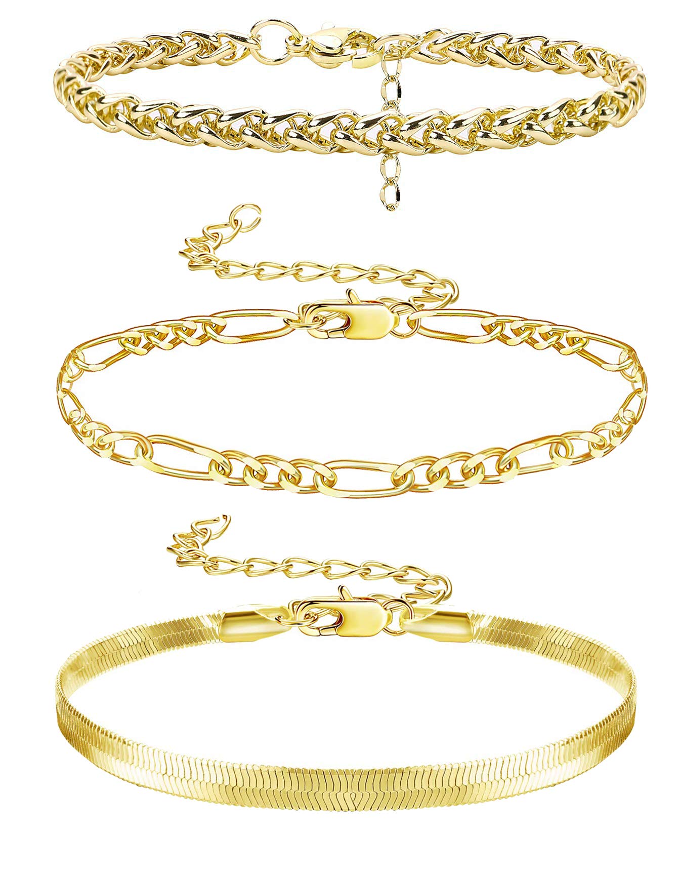 3Pcs 14K Gold Plated Adjustable Cuban Paperclip Link Bracelet Set for Women & Men - Layered Fashion Jewelry for Daily Wear, Parties & Gifts