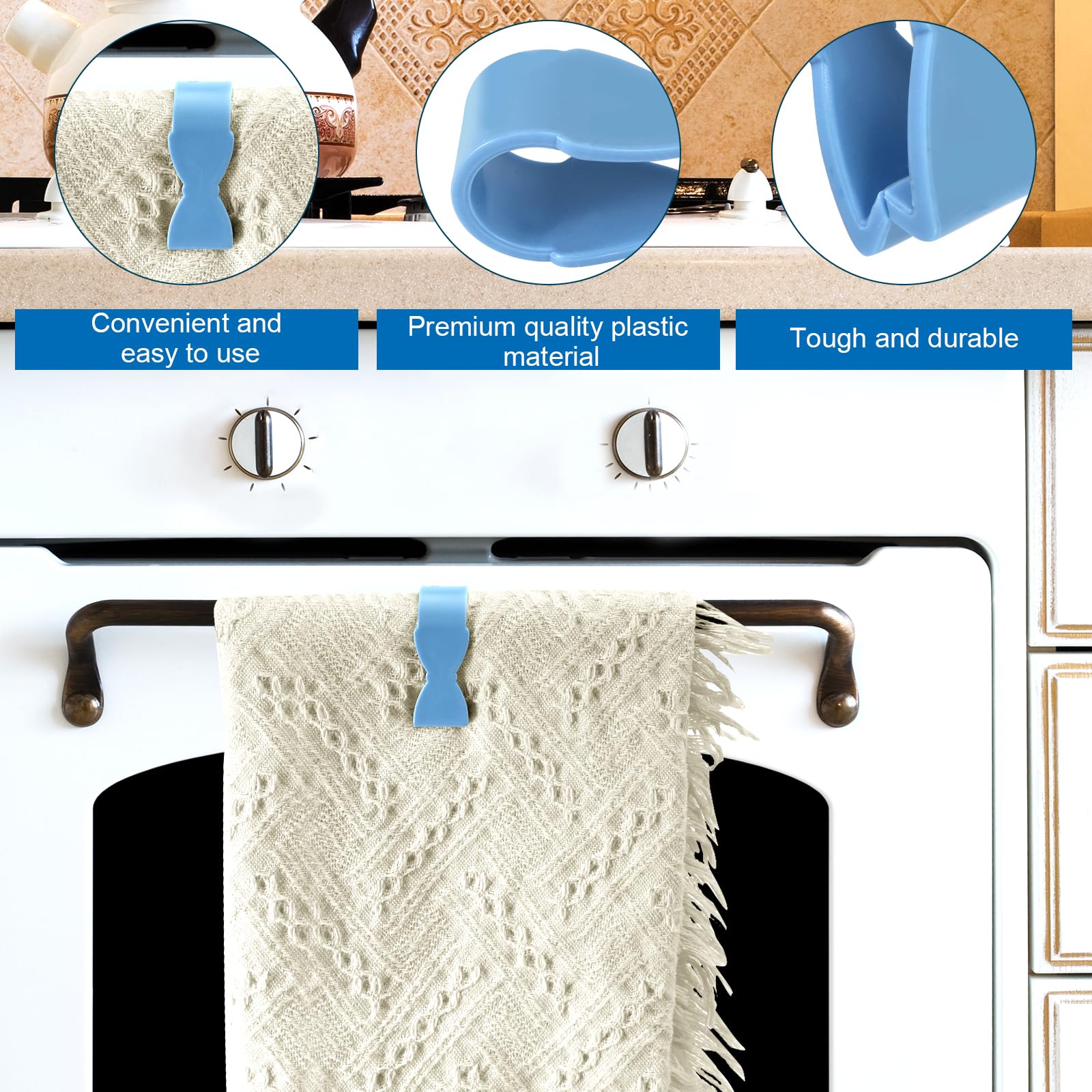 6-Piece Kitchen Towel Clips - Secure Dish Towels on Oven, Stove & Dishwasher Handles - Non-Slip Bathroom Towel Rack Hooks - Keep Towels from Falling (Blue) - Perfect for Kitchen Organization & Bathroom Storage