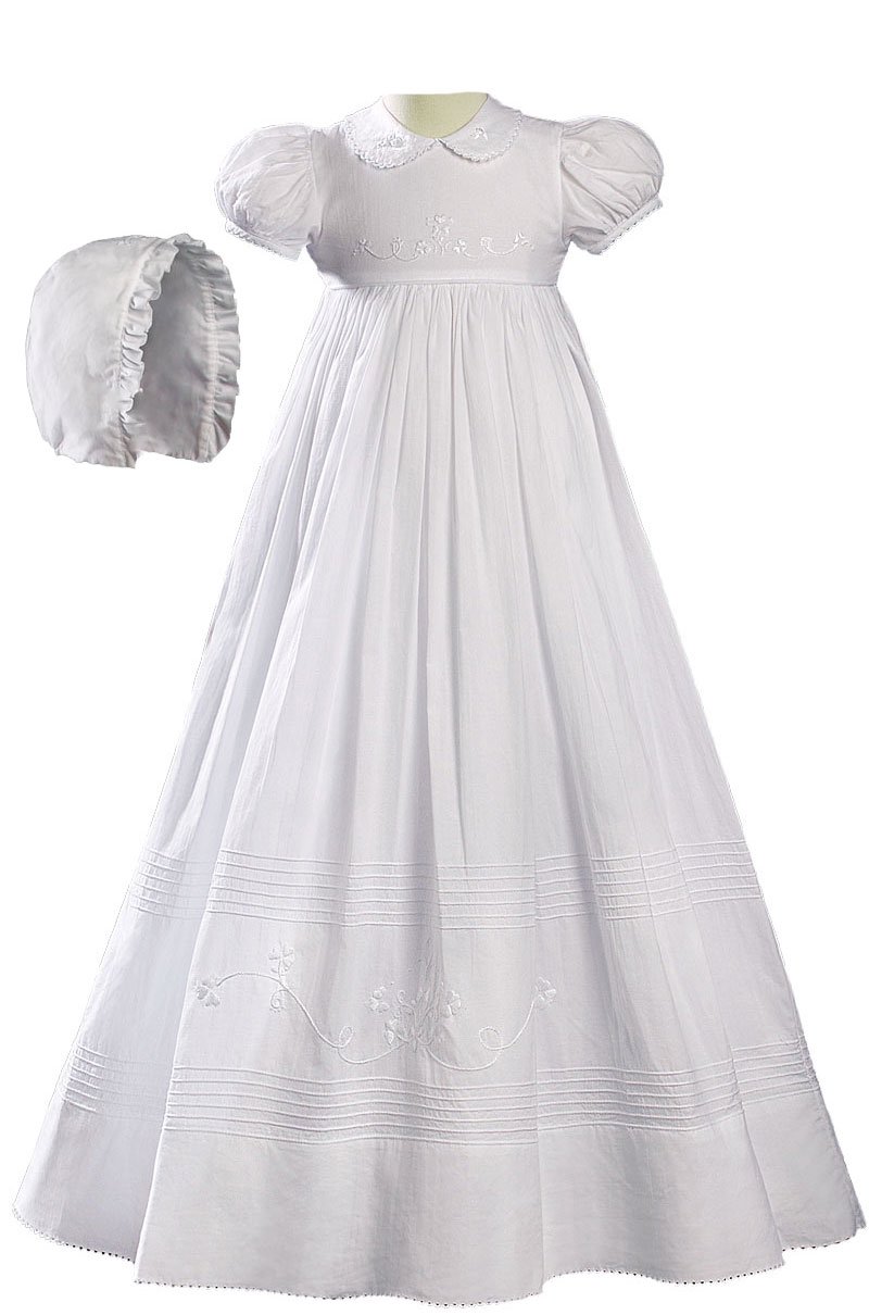Hand Embroidered Irish Cotton Christening Gown with Shamrocks - Traditional Heirloom Baby Baptism Dress for Christenings, First Communion & Special Occasions