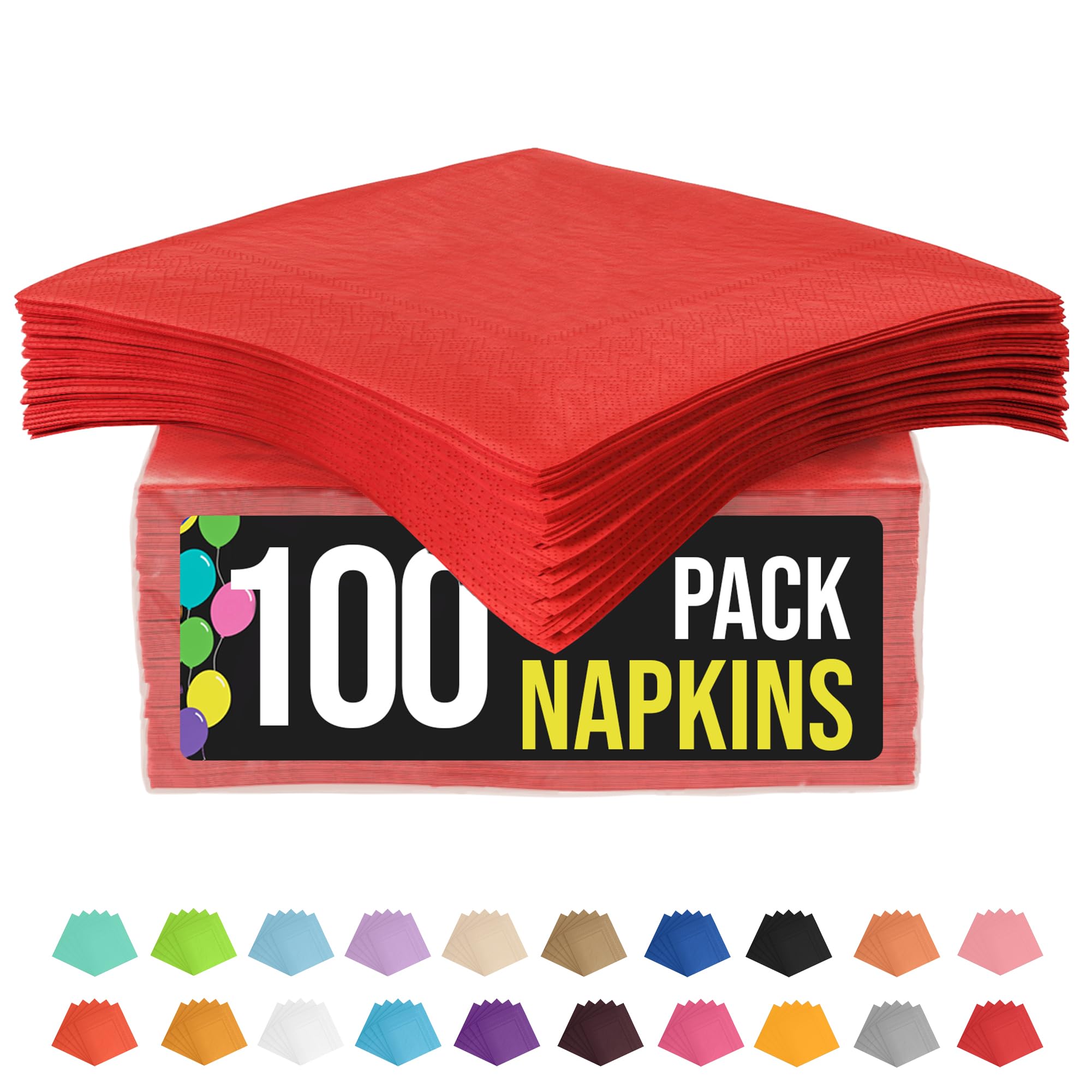 100 Pack Red Disposable Paper Napkins - 2 Ply Party Napkins for Beverage, Cocktail & Everyday Use - Perfect for Weddings, BBQs, Birthday Parties & Holiday Gatherings