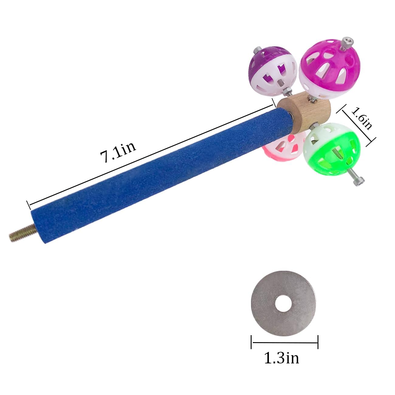 FlidRunest Natural Wood Perch Toy with Rotating Balls for Parrots - Rough Textured Bird Perch Stand with Bell Balls for Budgies, Parakeets, Cockatiels, Lovebirds & Conures - Perfect for Cage Climbing, Chewing & Playtime