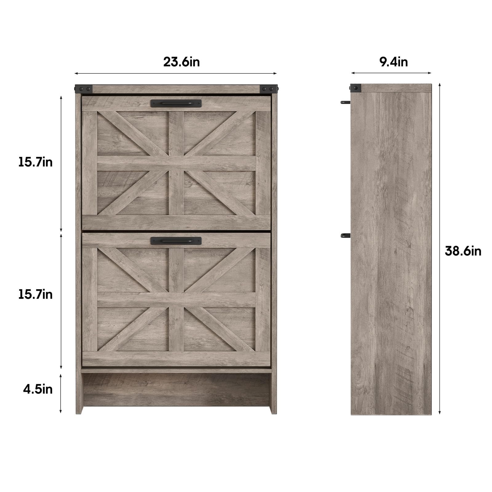 Farmhouse Style Slim Shoe Storage Cabinet with 2 Flip Drawers - Narrow Entryway Organizer for Hidden Shoes, Grey - Perfect for Small Spaces & Entryway Organization