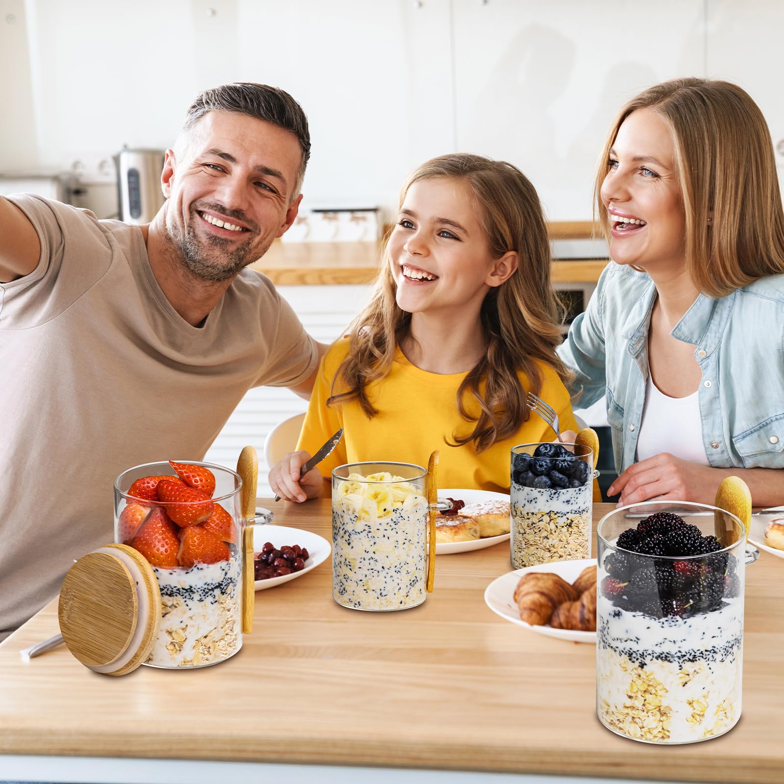 16oz Glass Overnight Oats Containers with Lids - 4 Pack Meal Prep Jars for Oatmeal, Yogurt & Pudding | BPA-Free Reusable Breakfast Storage Containers | Perfect for Healthy Meal Prep, Office Lunch & On-the-Go Snacks