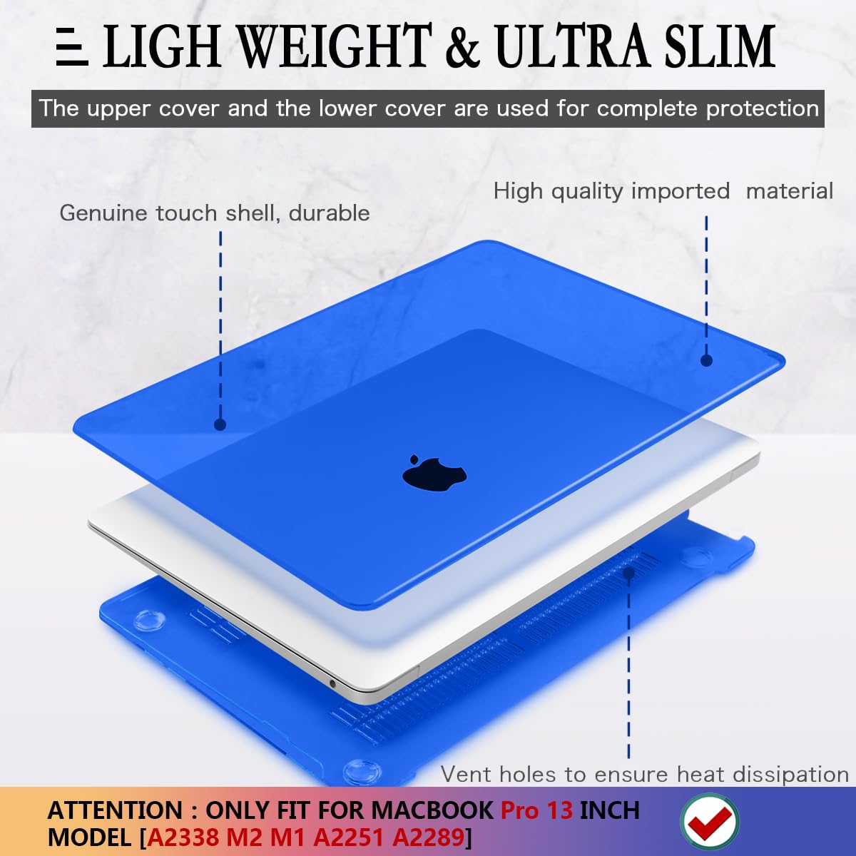 CISSOOK Blue Hard Shell Case for MacBook Pro 13 Inch (2020-2023 Models A2338 M2/M1 A2251 A2289) with Keyboard Cover & Touch Bar Protection | Durable Protective Cover for Work, Travel & School