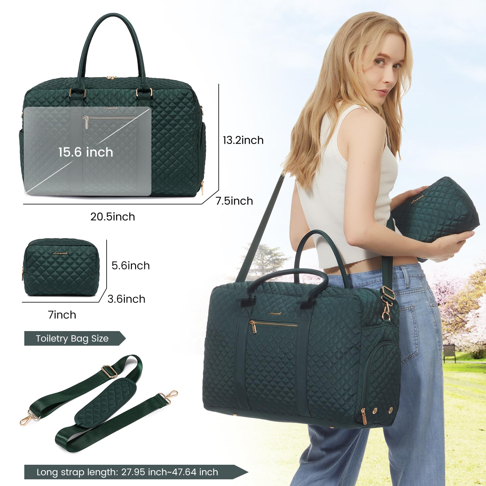 LOVEVOOK Travel Duffle Bag - Waterproof Weekender Bag with Shoe & Laptop Compartments, Yoga Gym Duffel with Toiletry Pouch, Perfect for Overnight Trips, Hospital Visits, Workouts & Weekend Getaways