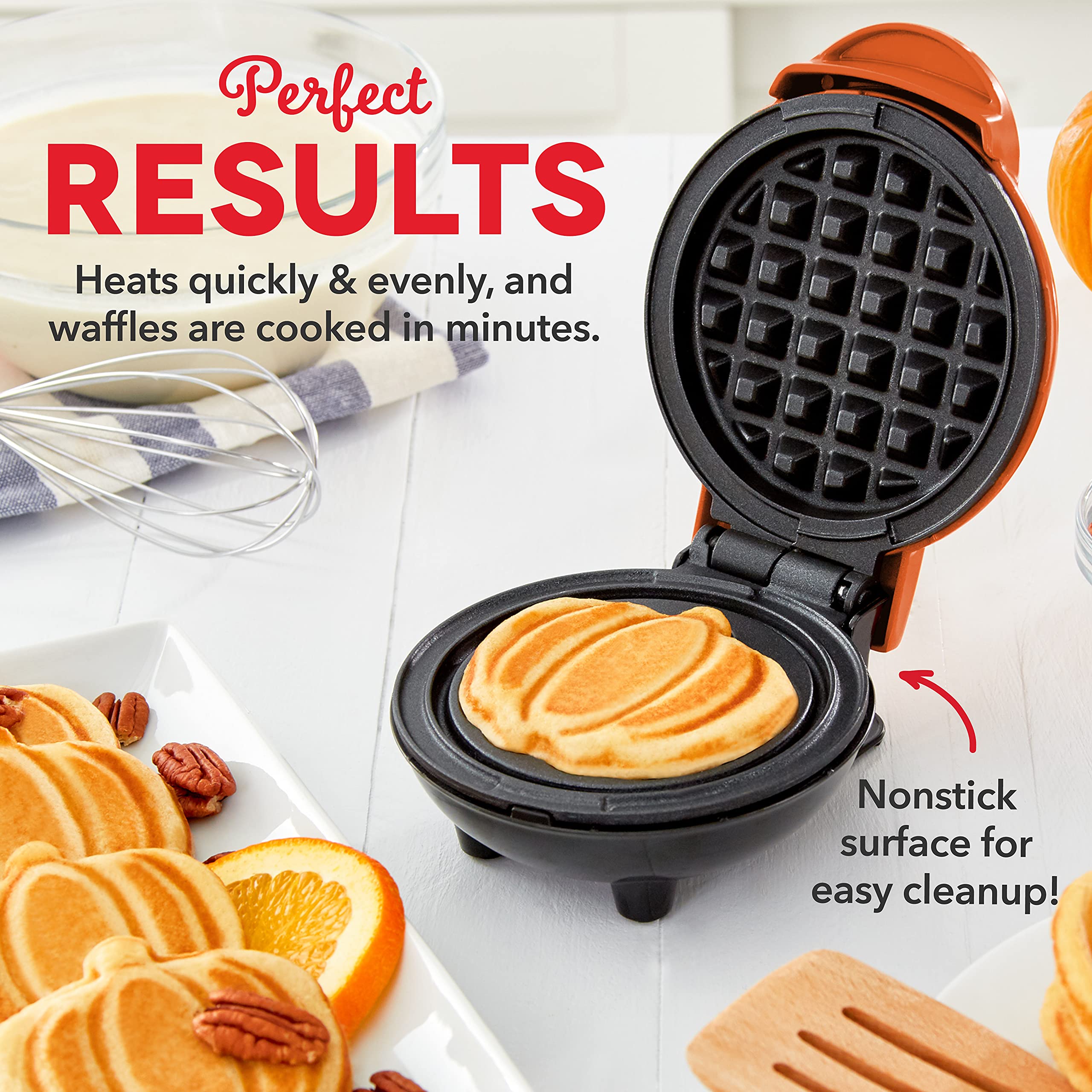 Dash Mini Waffle Maker (2 Pack) - 4 Inch Non-Stick Waffle Iron for Keto Chaffles, Hash Browns & Individual Waffles - Easy to Clean, Halloween Orange - Perfect for Breakfast, Snacks & Holiday Cooking